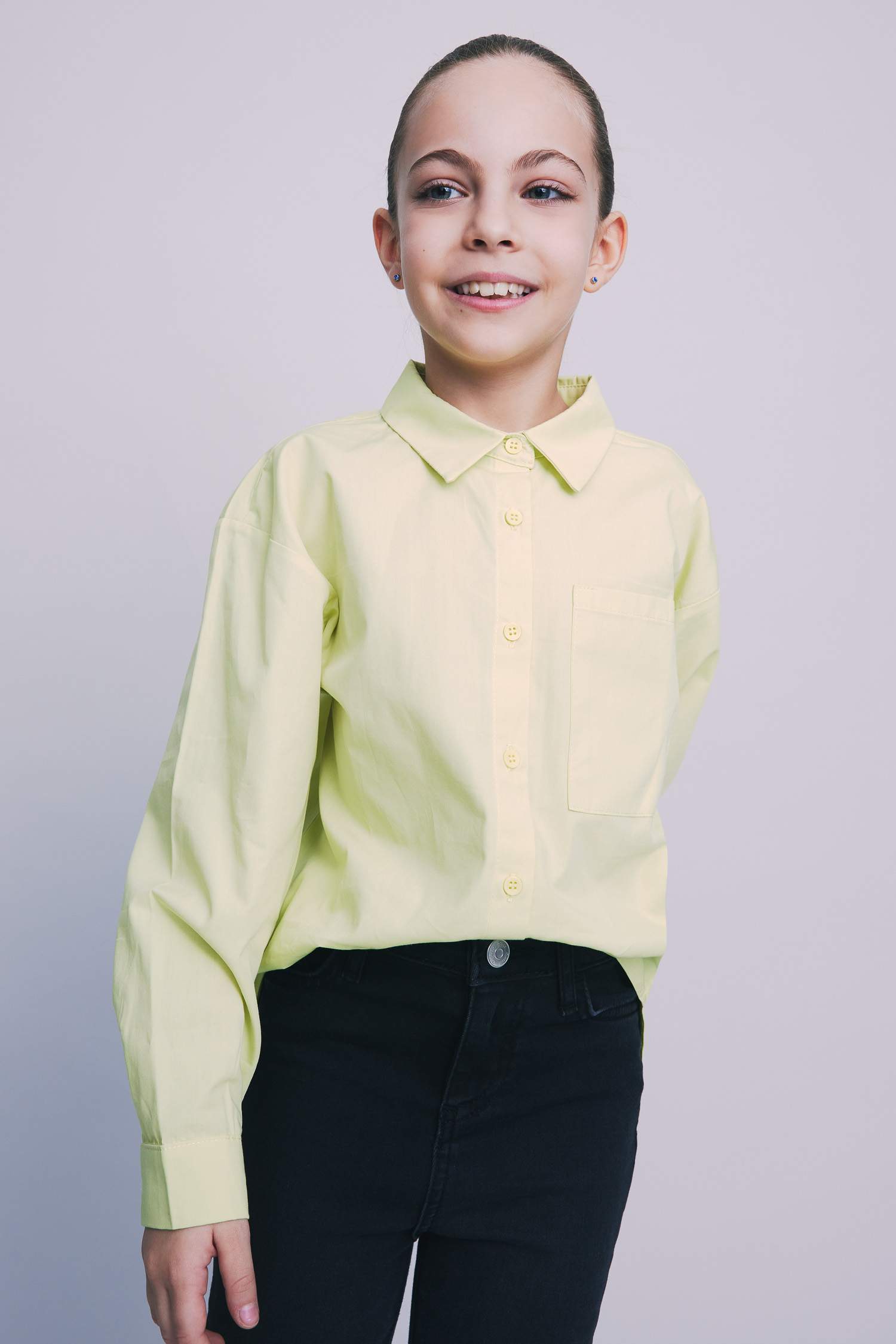 Рубашка оверсайз с длинным рукавом для девочек