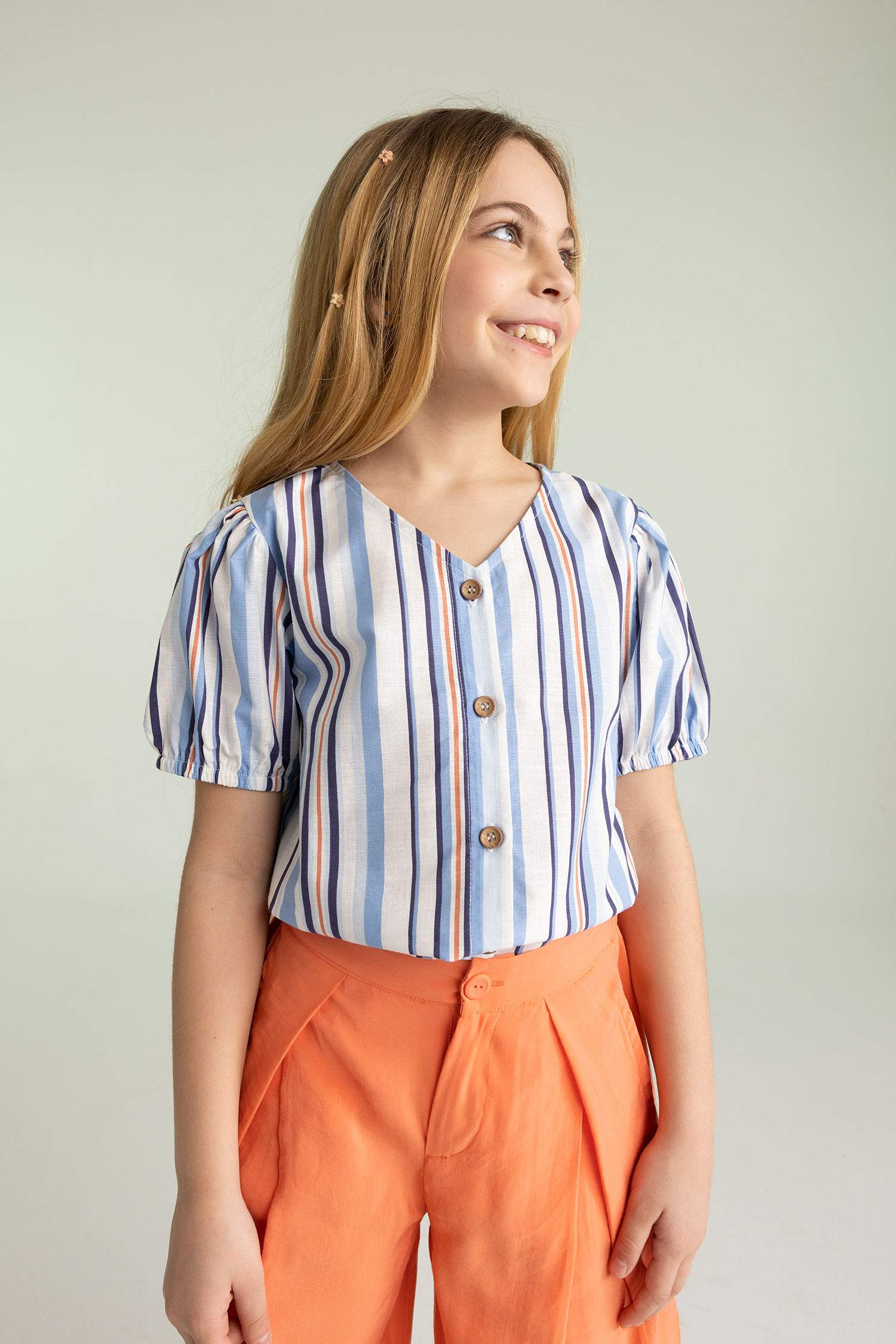 Рубашка с коротким рукавом с принтом из хлопка для девочек