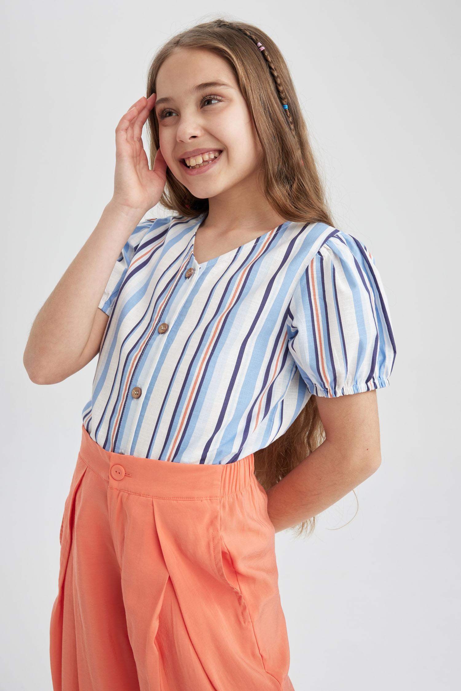 Рубашка с коротким рукавом с принтом из хлопка для девочек