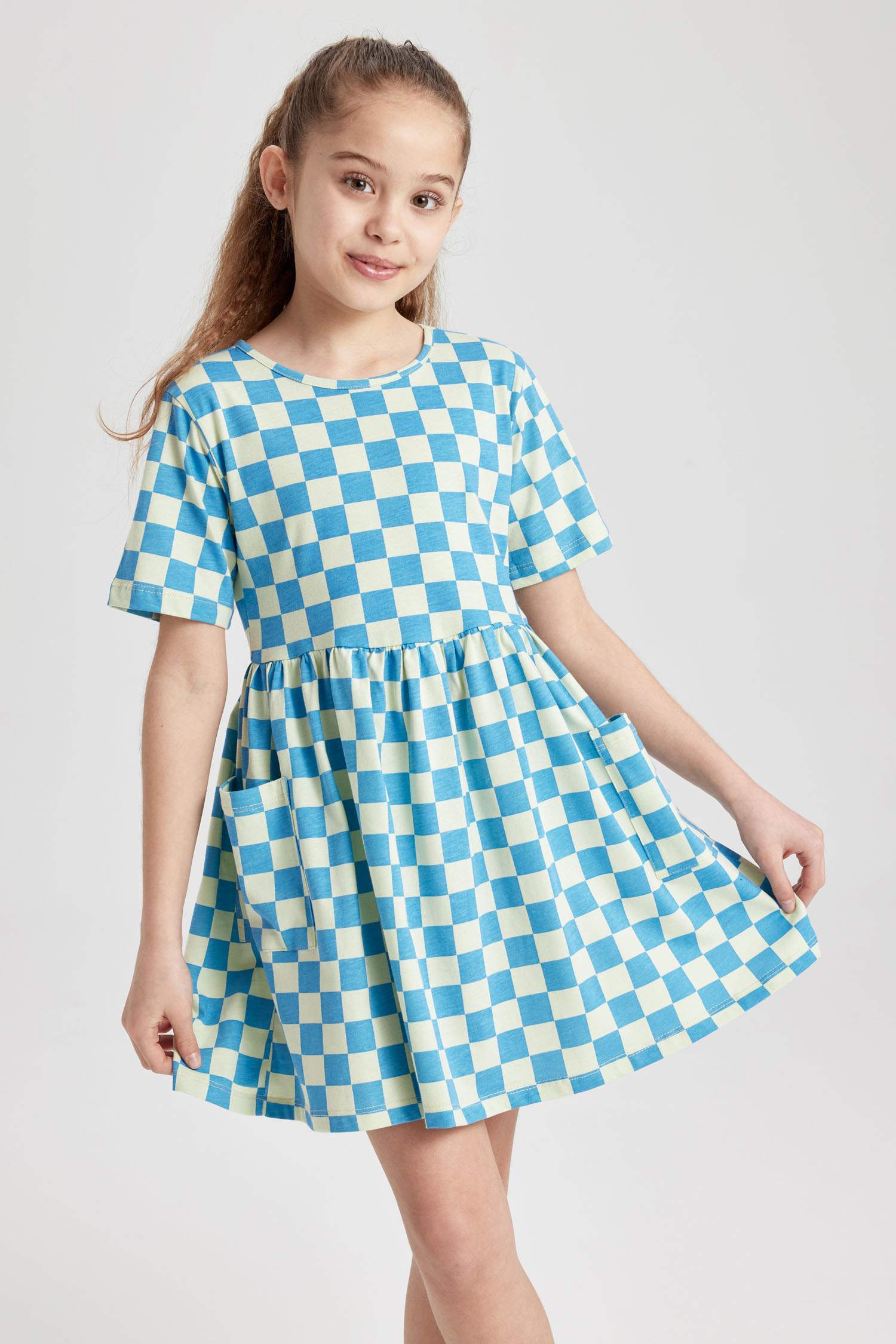 Girl Patterned Short Sleeve Combed Cotton Dress