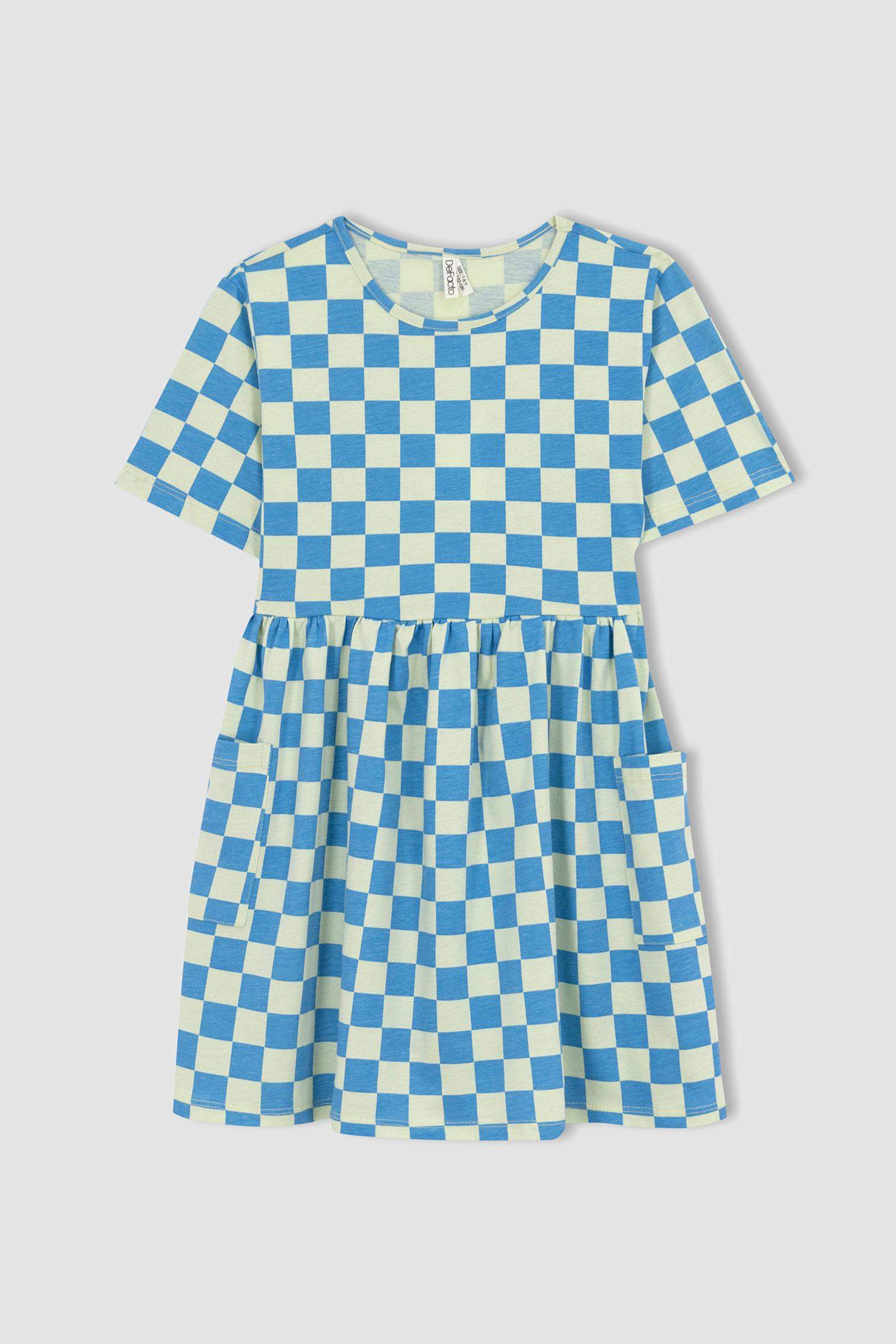 Girl Patterned Short Sleeve Combed Cotton Dress