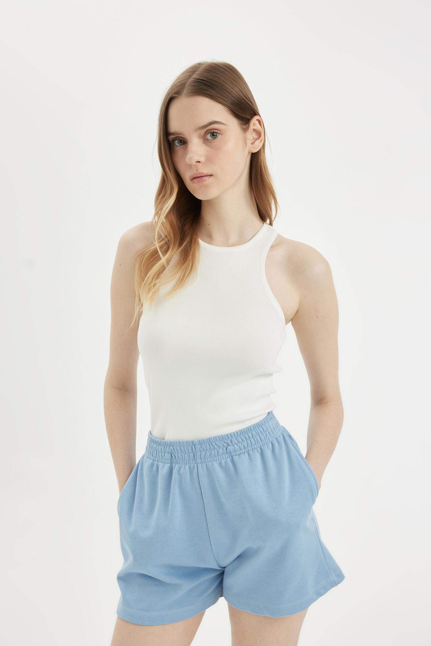 Regular Fit Thick Sweatshirt Fabric Regular Hem Shorts