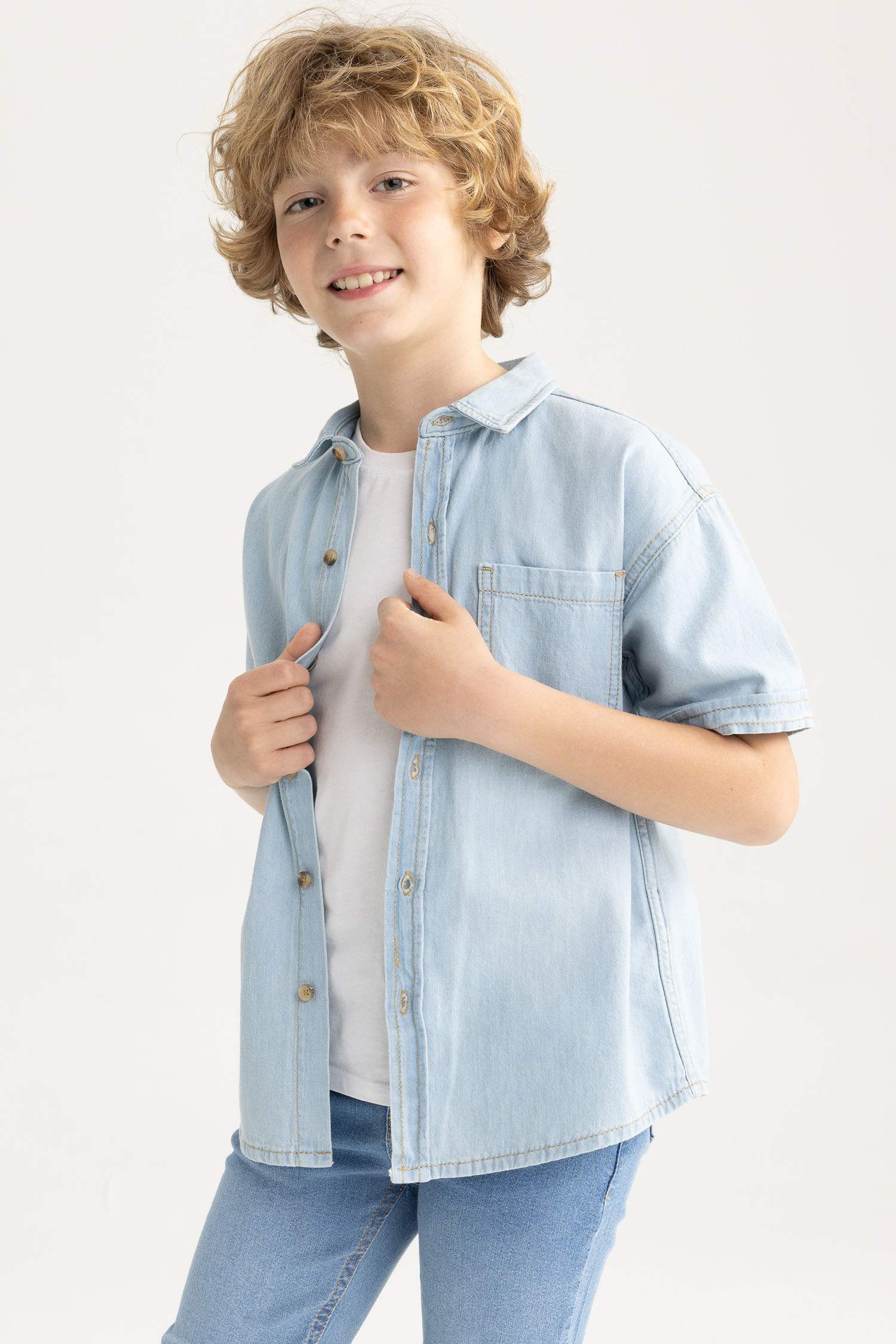 Erkek Çocuk Oversize Jean Kısa Kollu Gömlek