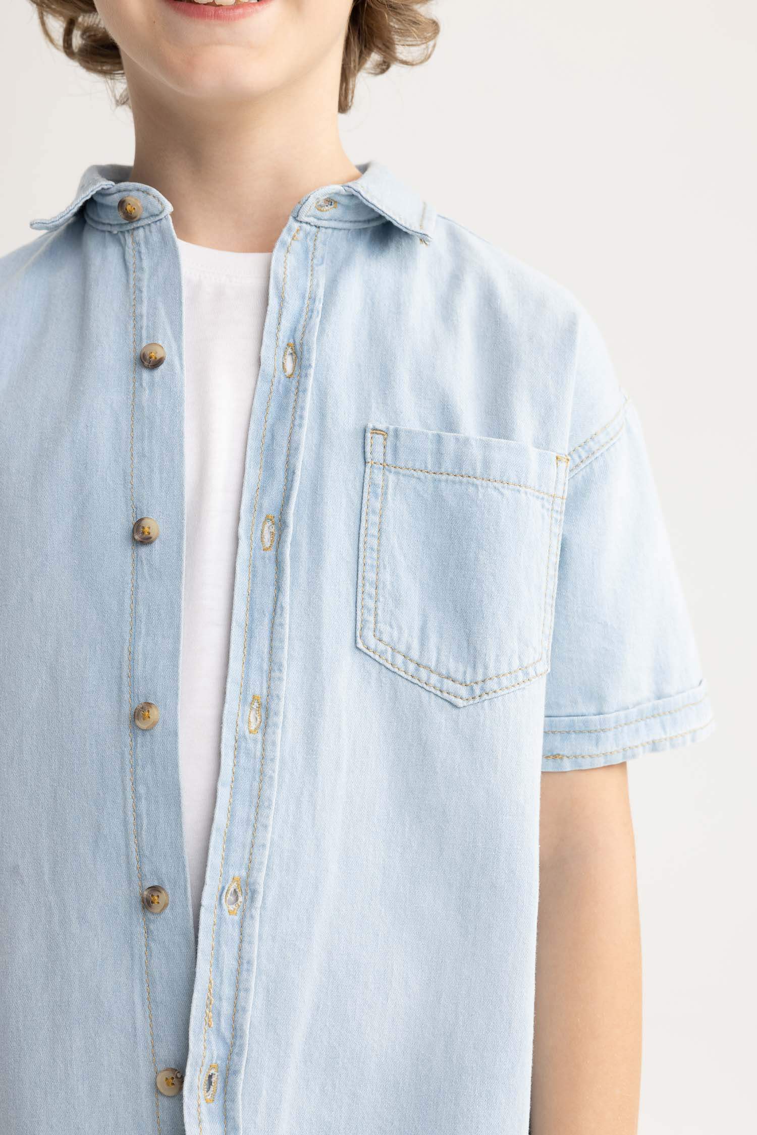 Erkek Çocuk Oversize Jean Kısa Kollu Gömlek