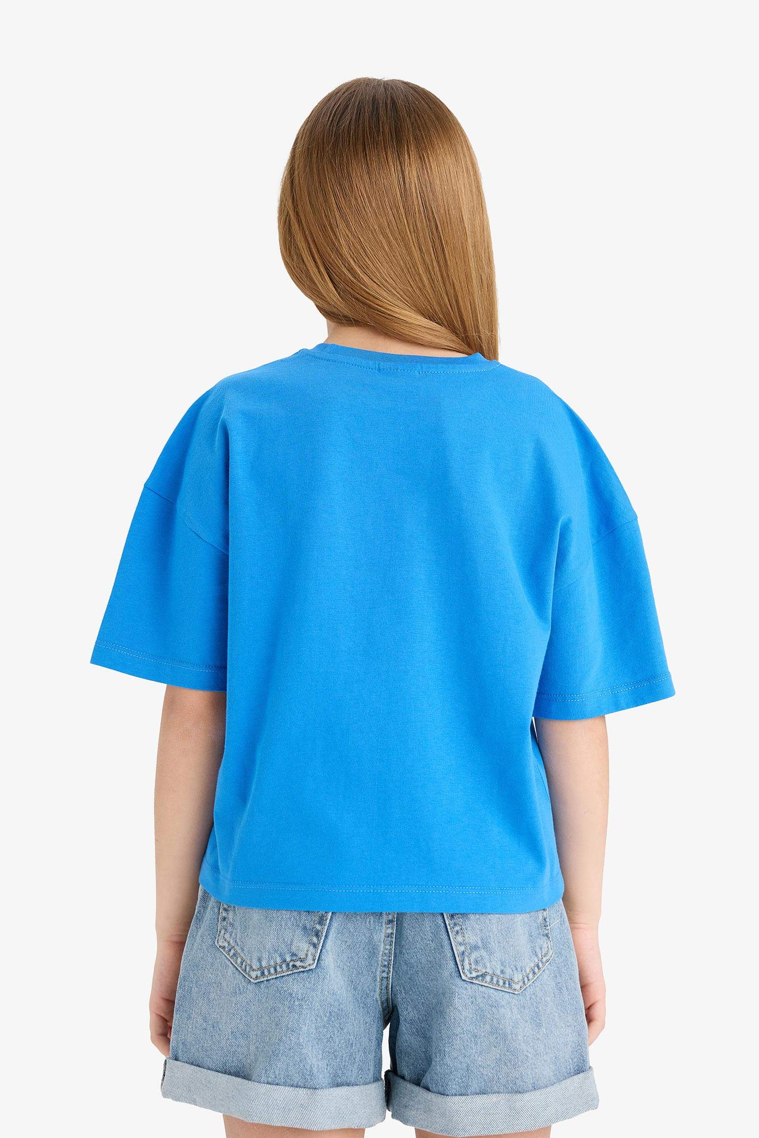 تيشيرت نص كم قصة مريحة برقبة مستديرة