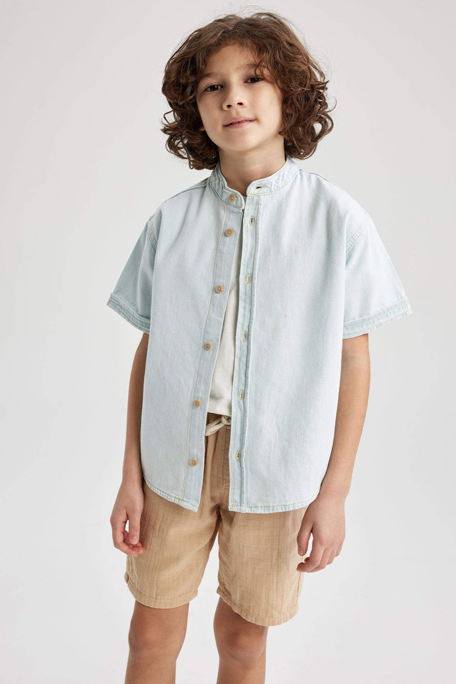 Blue BOYS & TEENS Boys Oversize Jean Short Sleeve Shirt 2788359 | DeFacto