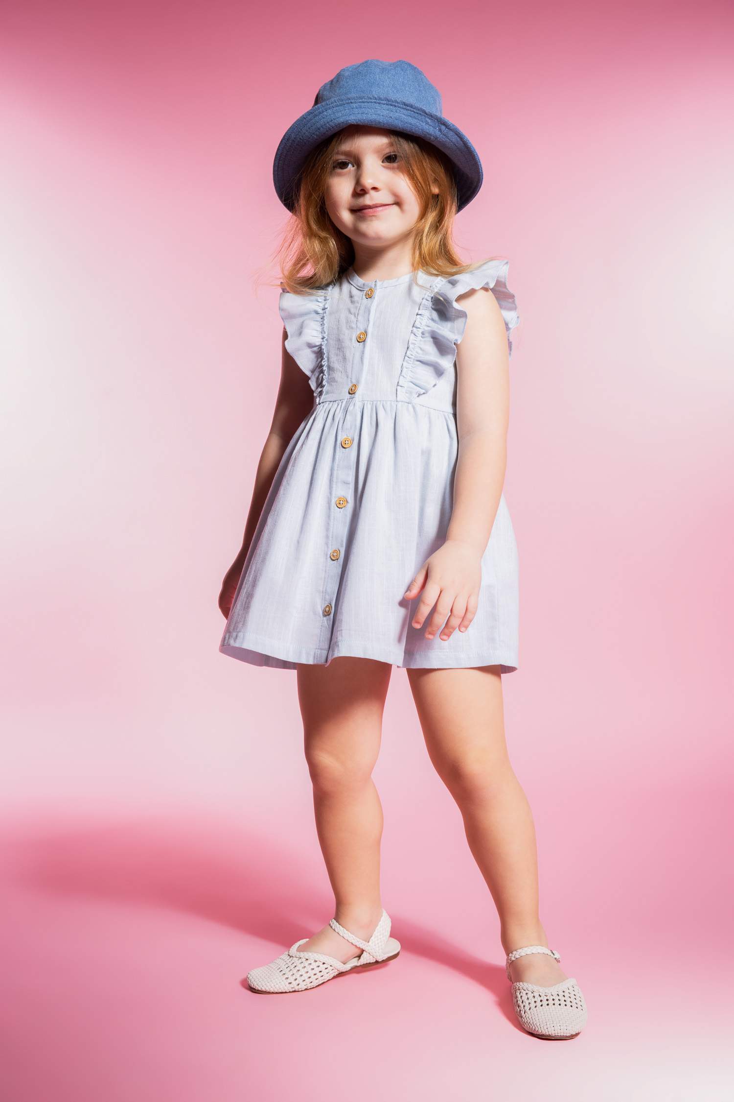 Kız Bebek Kolsuz Keten Görünümlü Elbise