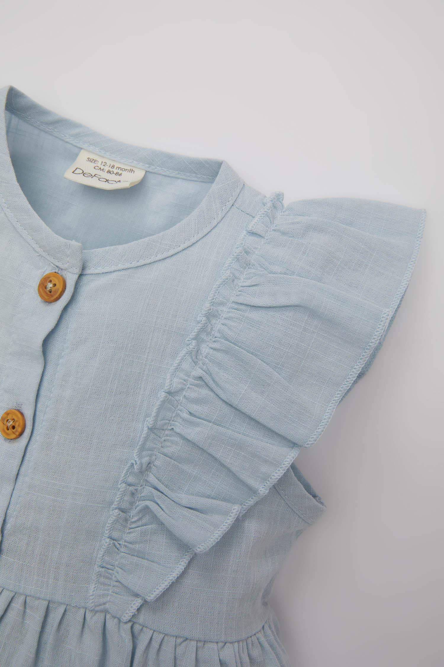 Kız Bebek Kolsuz Keten Görünümlü Elbise