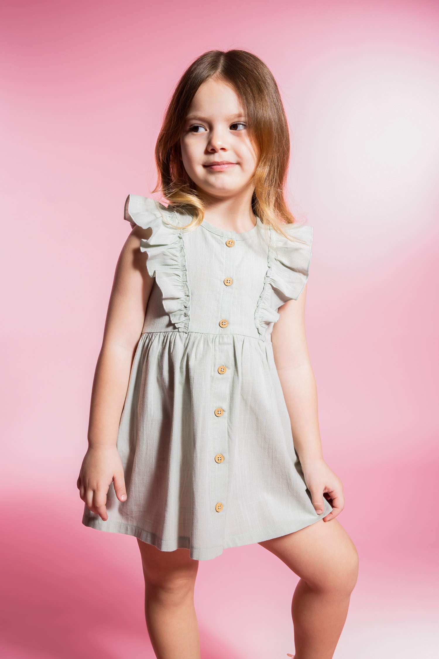 Baby Girl Short Sleeve Linen Look Dress
