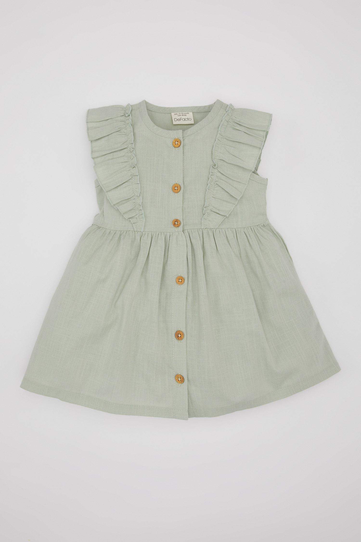 Baby Girl Short Sleeve Linen Look Dress
