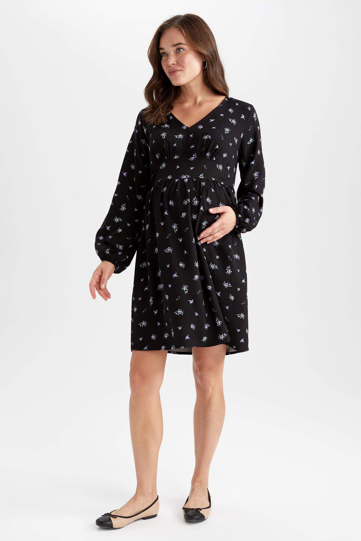 Robe de Maternité à manches longues et longueur genou