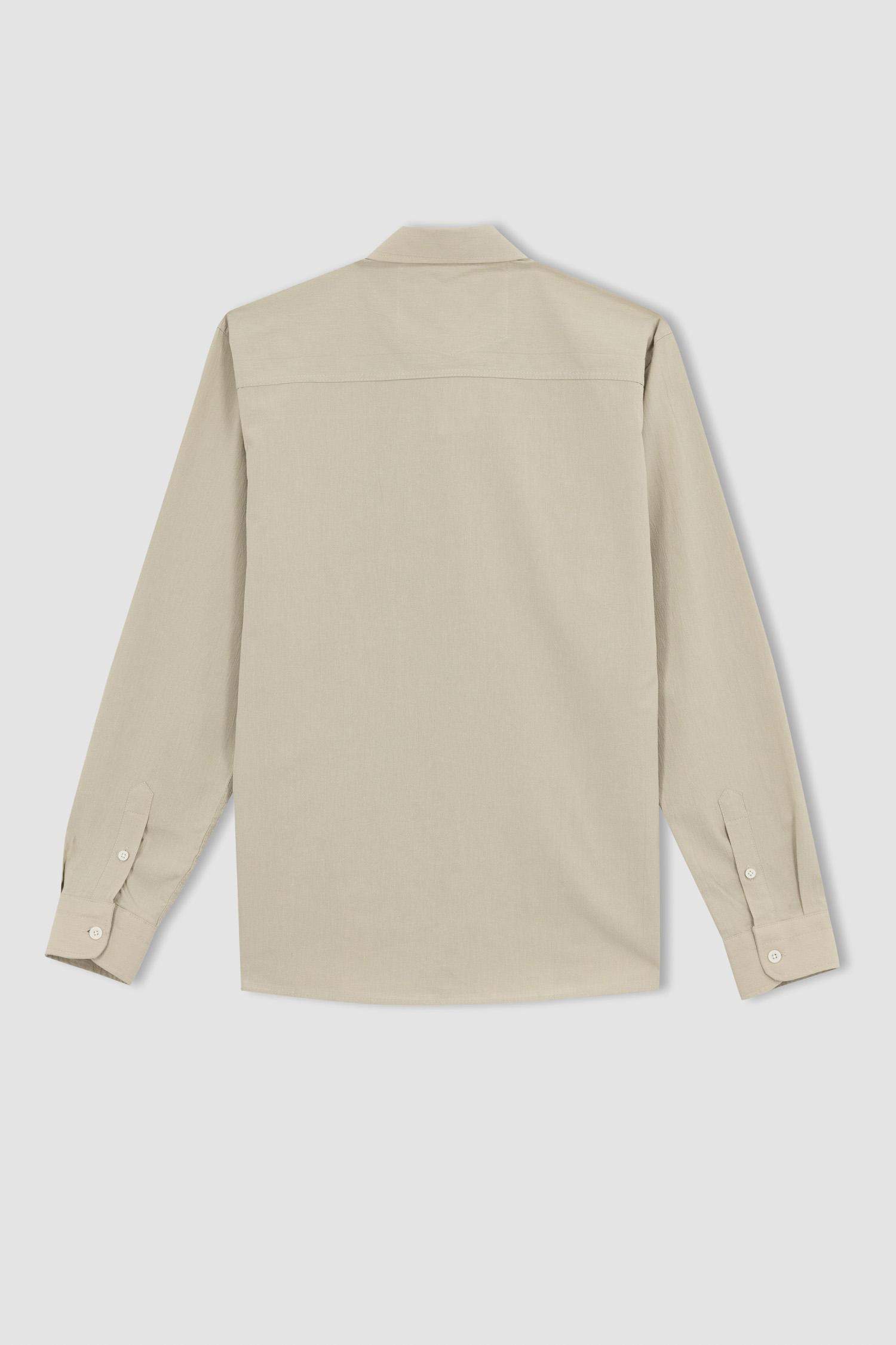 قميص كتان بولو كم طويل مودرن فيت