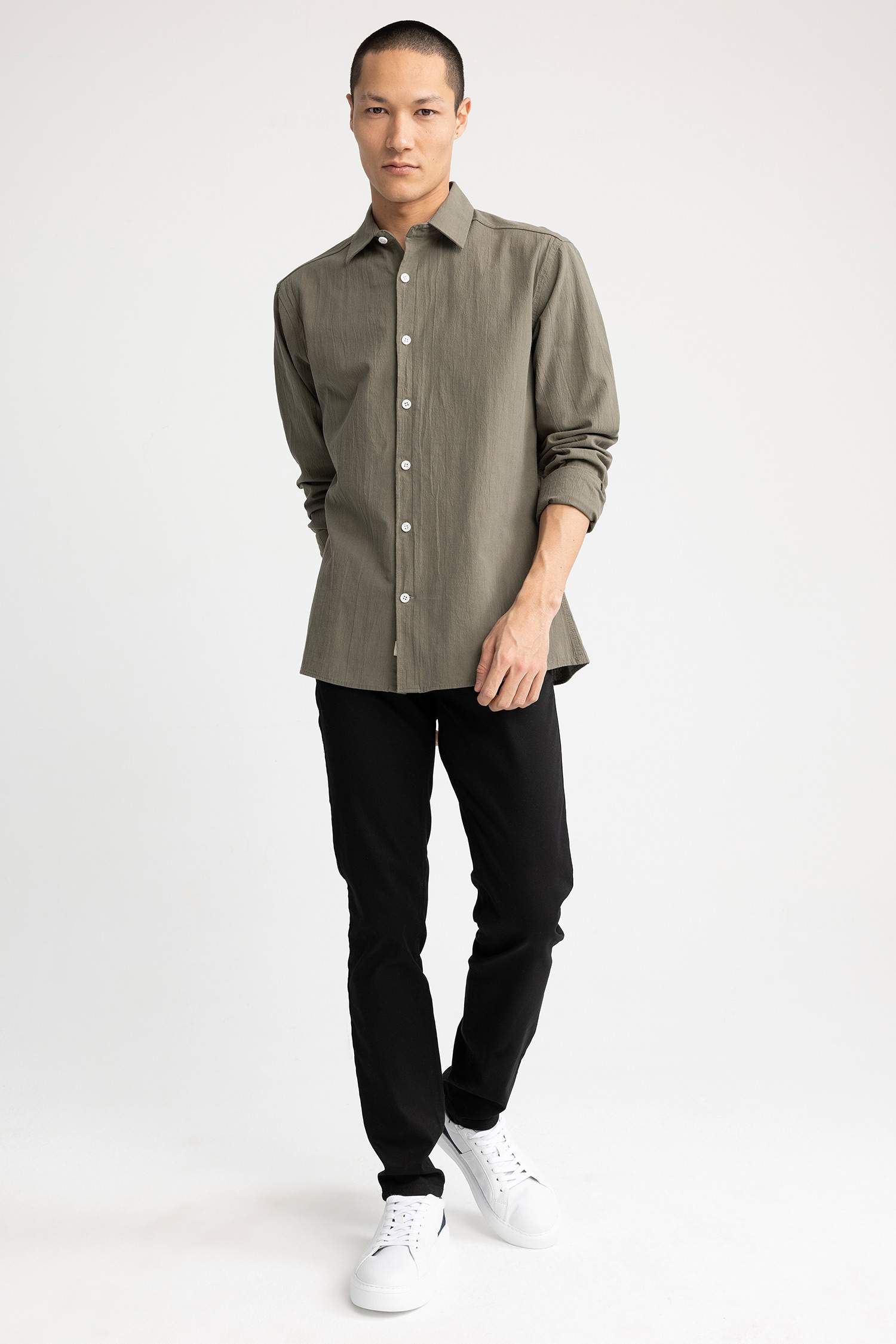 поло жаға мақта Ұзын жеңді көйлек