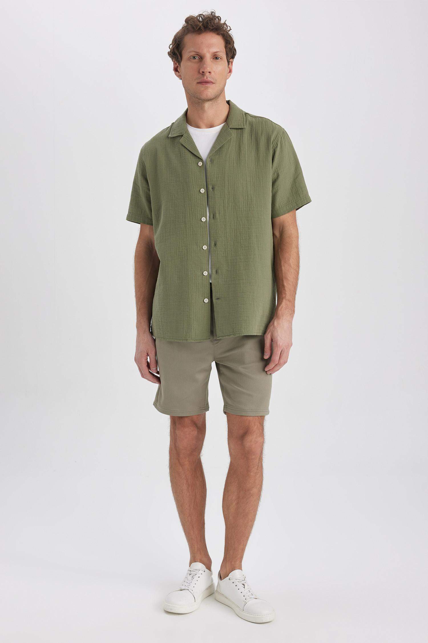 Regular Fit High Collar Short Sleeve Shirt