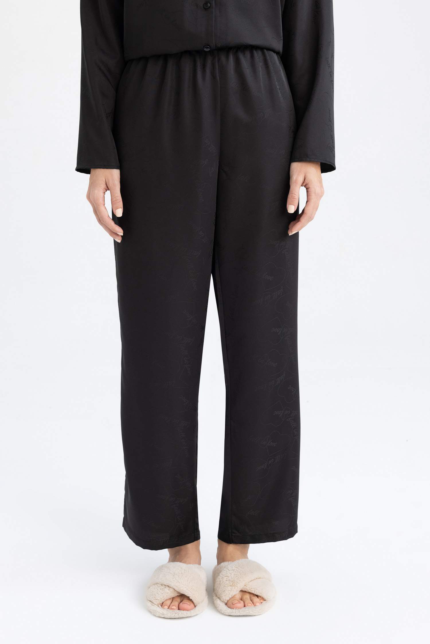 Black WOMEN Fall In Love Regular Fit Basic Pajama Bottoms 2748389 DeFacto