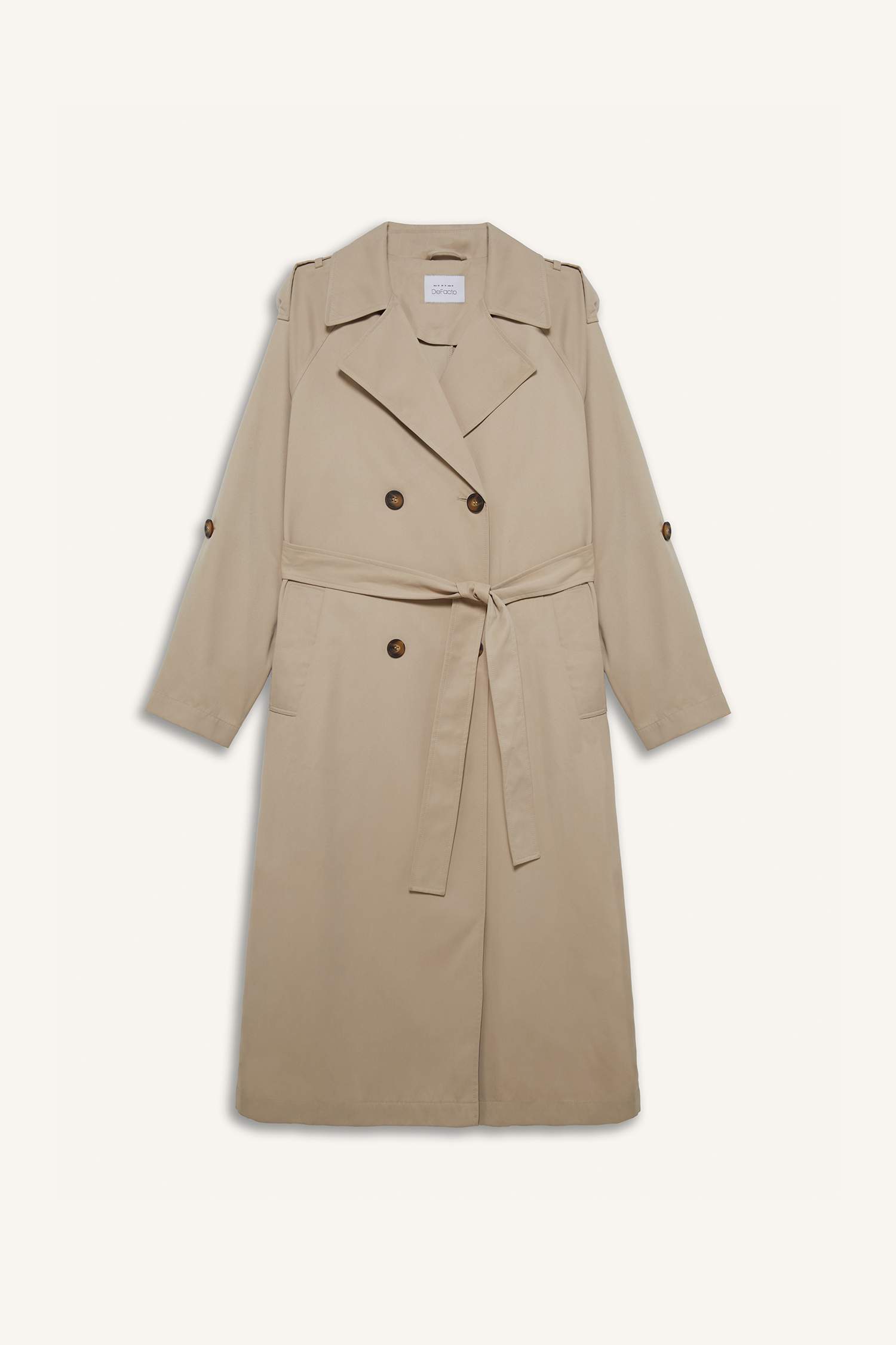 	Su İtici Oversize Geniş Kalıp Uzun Trençkot Kruvaze Yaka Düğmeli Cepli Kol Ucu Katlamalı Rüzgarlık Detaylı Mevsimlik