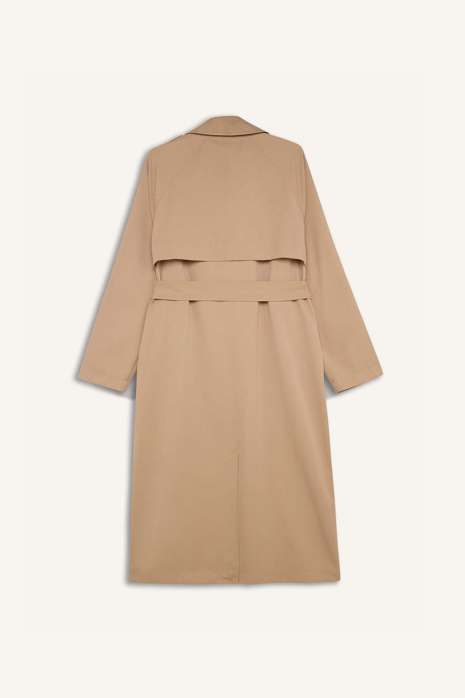 Su İtici Oversize Geniş Kalıp Uzun Trençkot Kruvaze Yaka Düğmeli Cepli Kol Ucu Katlamalı Rüzgarlık Detaylı Mevsimlik