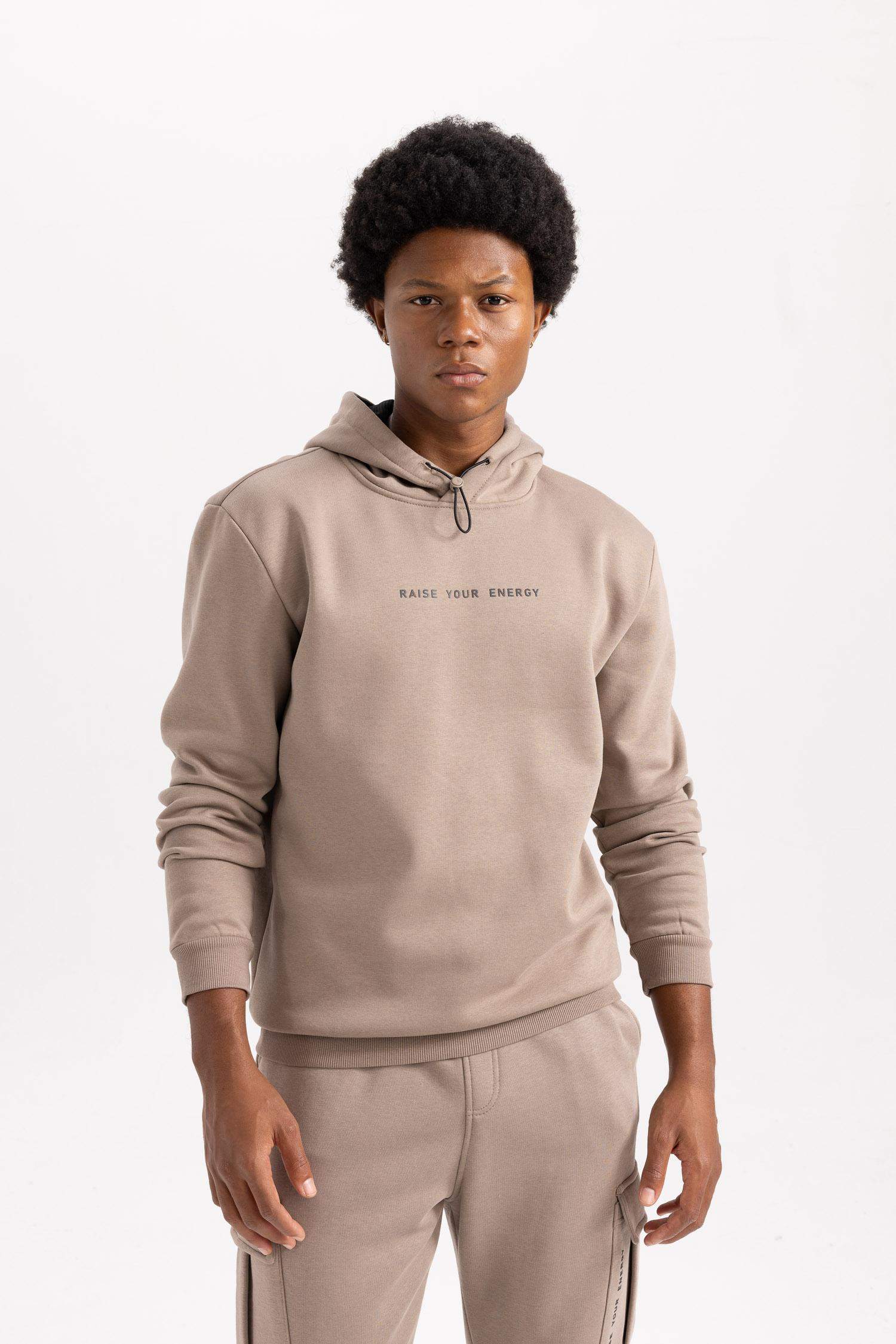 سويت شيرت قصة عادية بغطاء للرأس بسحاب من DeFactoFit