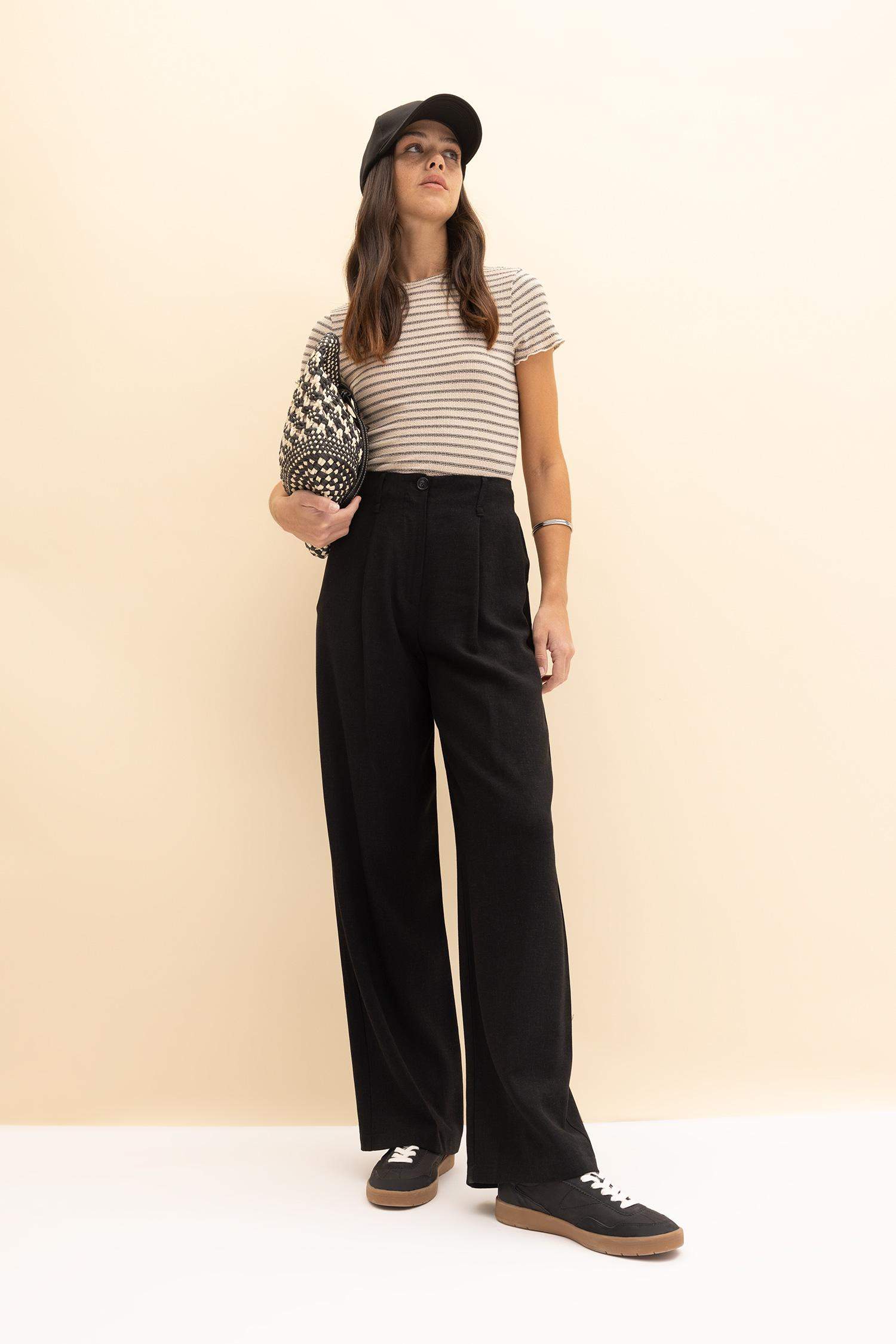 Wide Leg Linen Blended Trousers