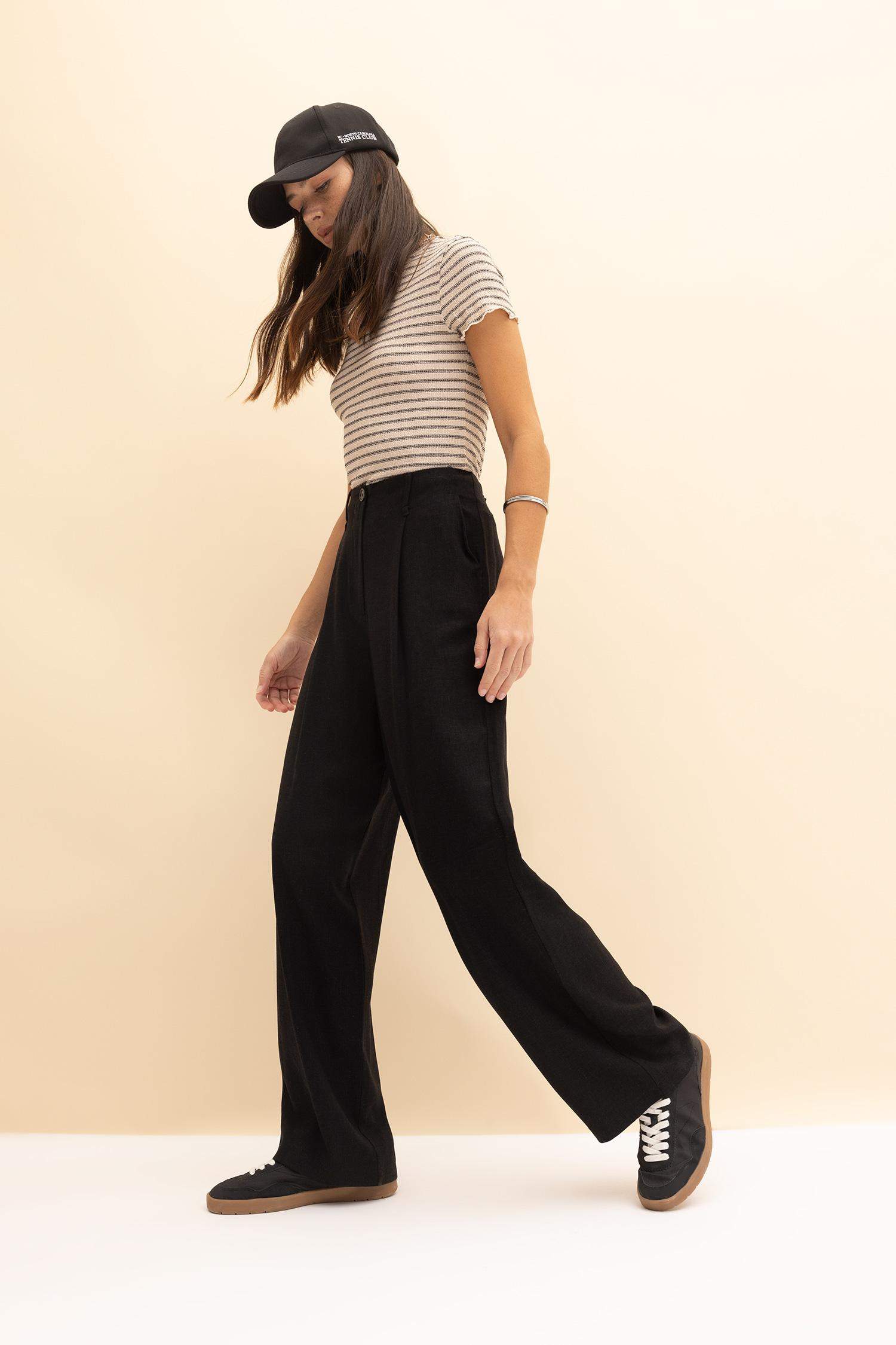 Wide Leg Linen Blended Trousers