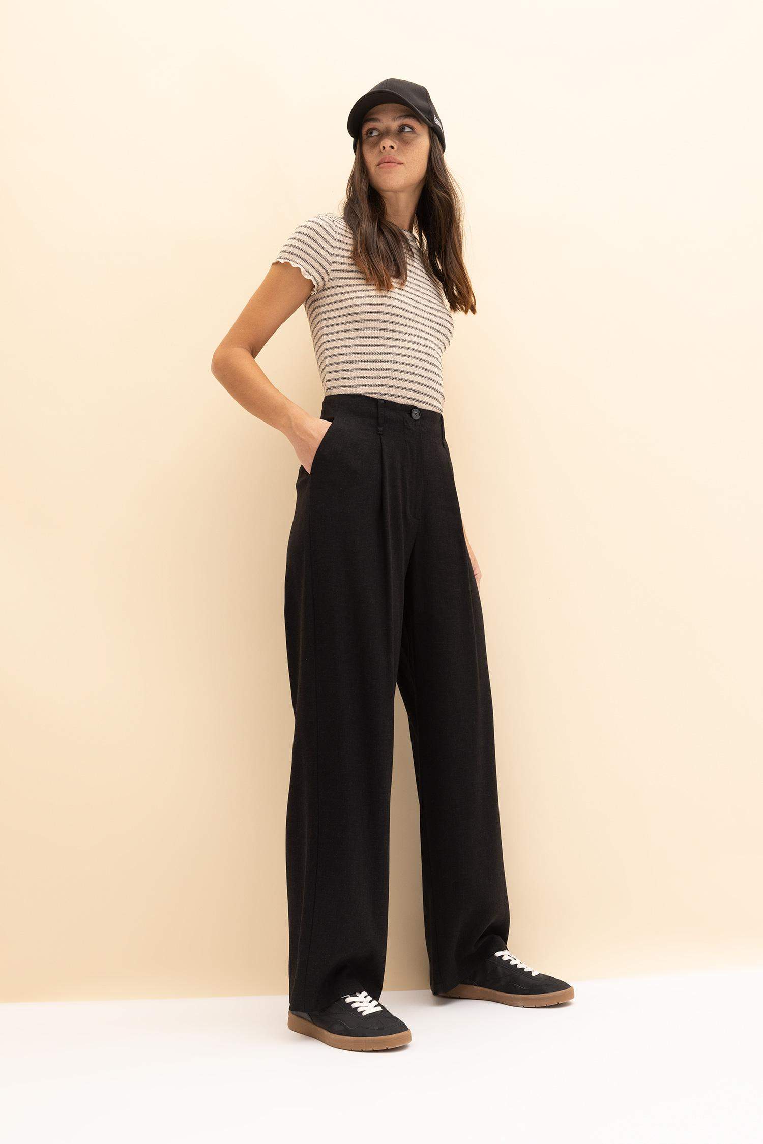 Wide Leg Linen Blended Trousers