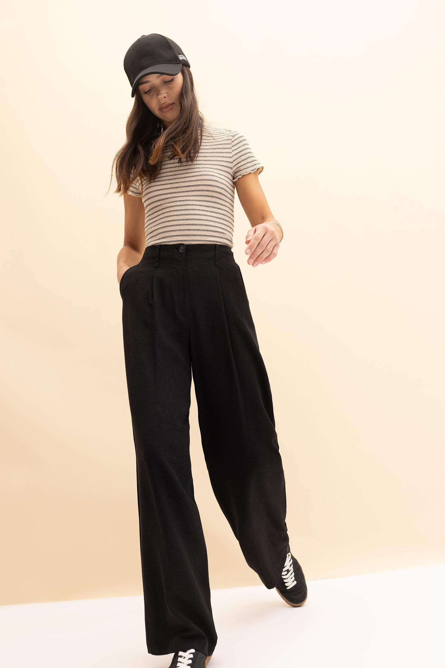 Wide Leg Linen Blended Trousers