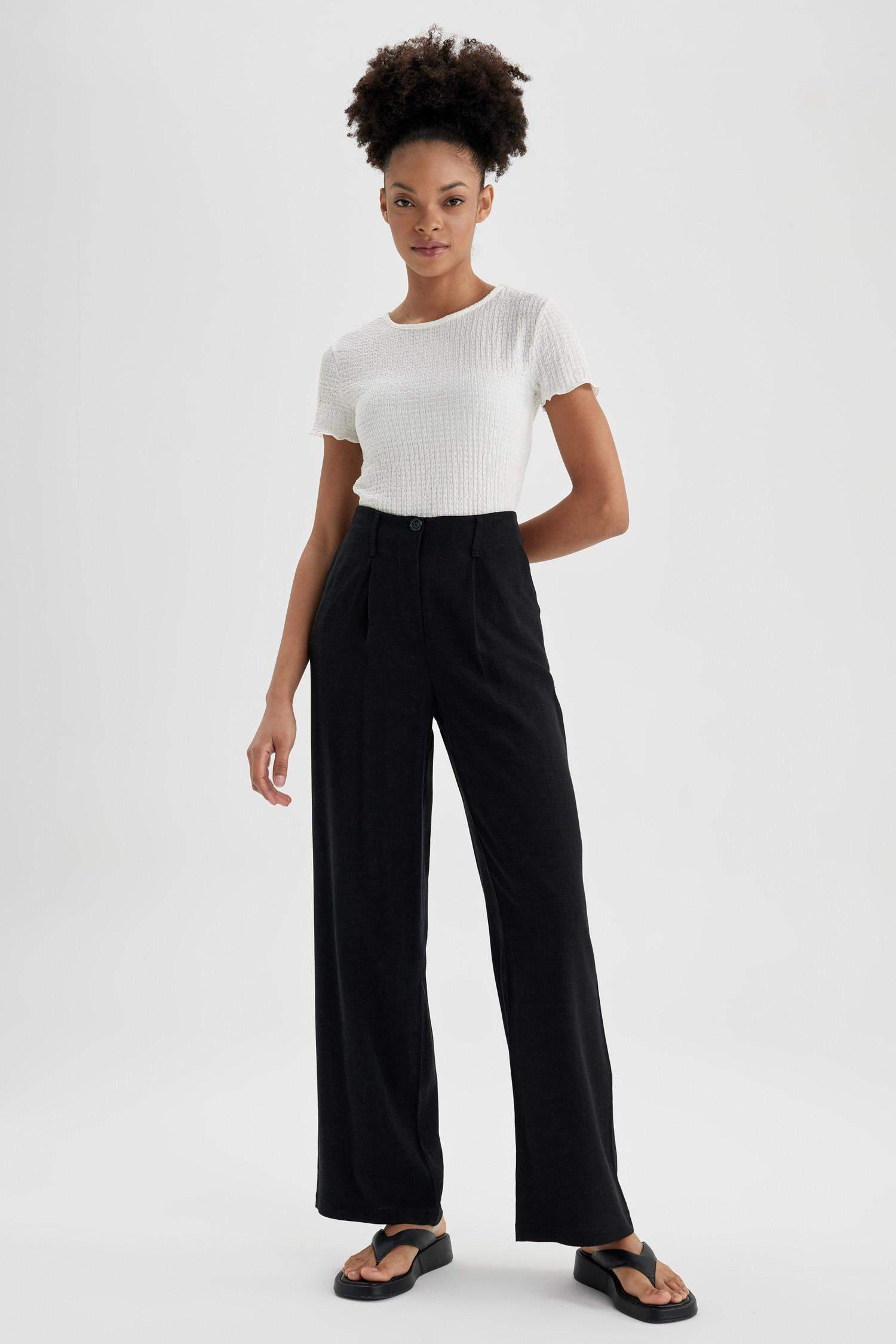 Wide Leg Linen Blended Trousers