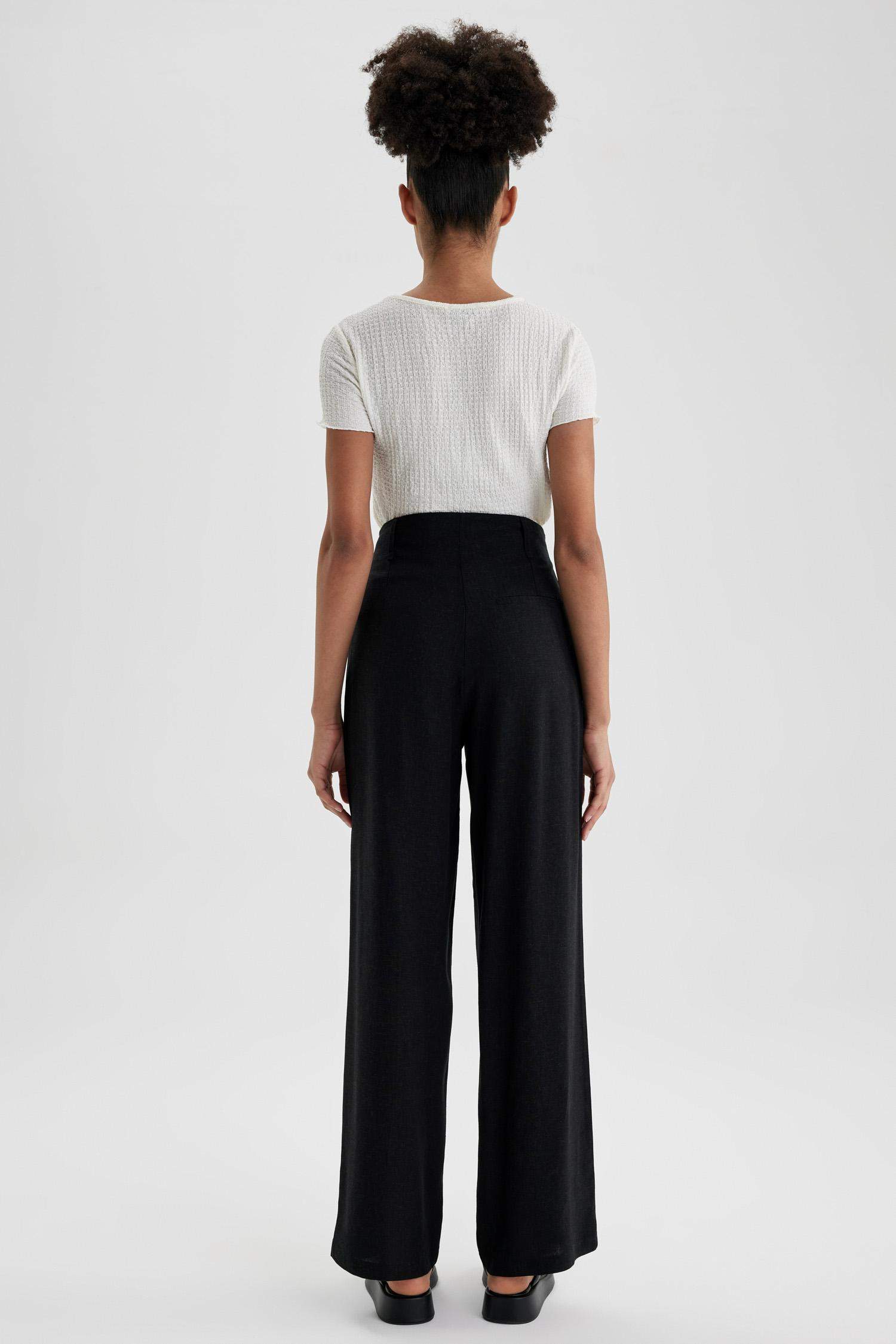 Wide Leg Linen Blended Trousers