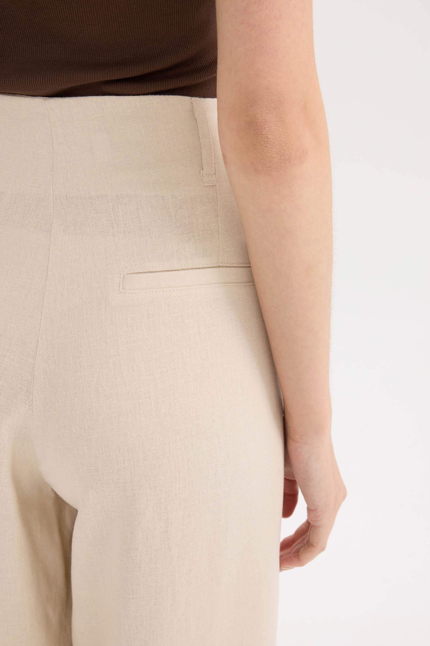 Keten Karışımlı Palazzo Pantolon Wide Leg Çift Cepli Yüksek Bel Geniş Bol Paça