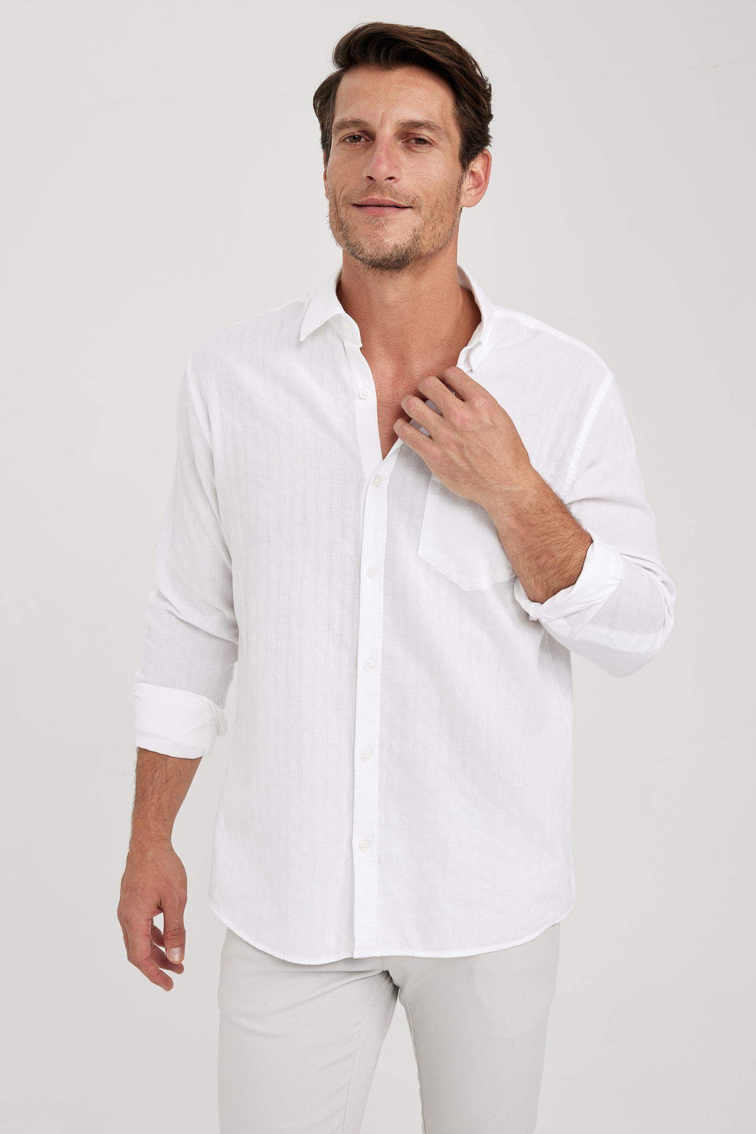 жейде мойыны dobby Ұзын жеңді көйлек