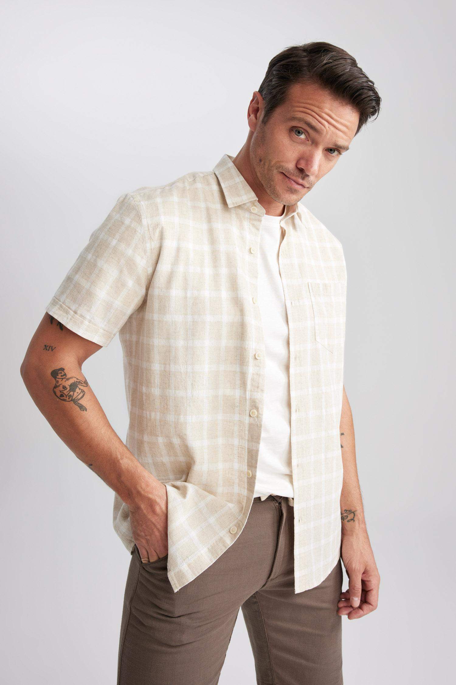 Regular Fit Linen Blend Long Sleeve Shirt