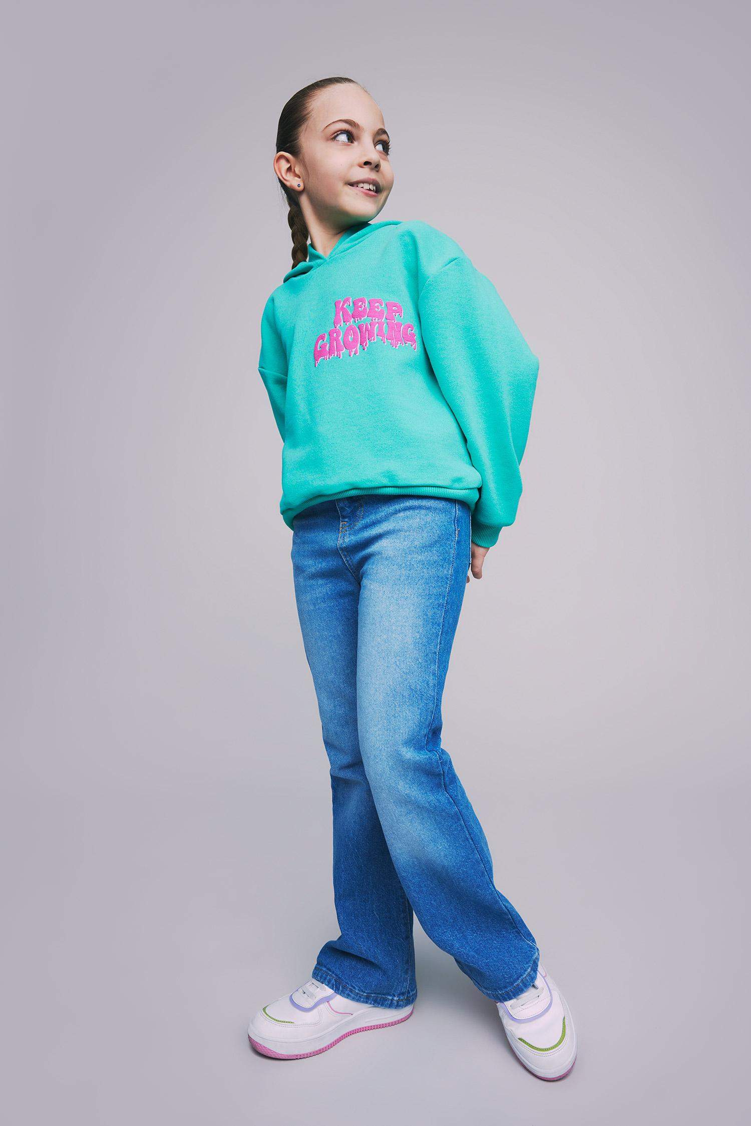 Світшот свободного крою з принтом на спині для дівчаток