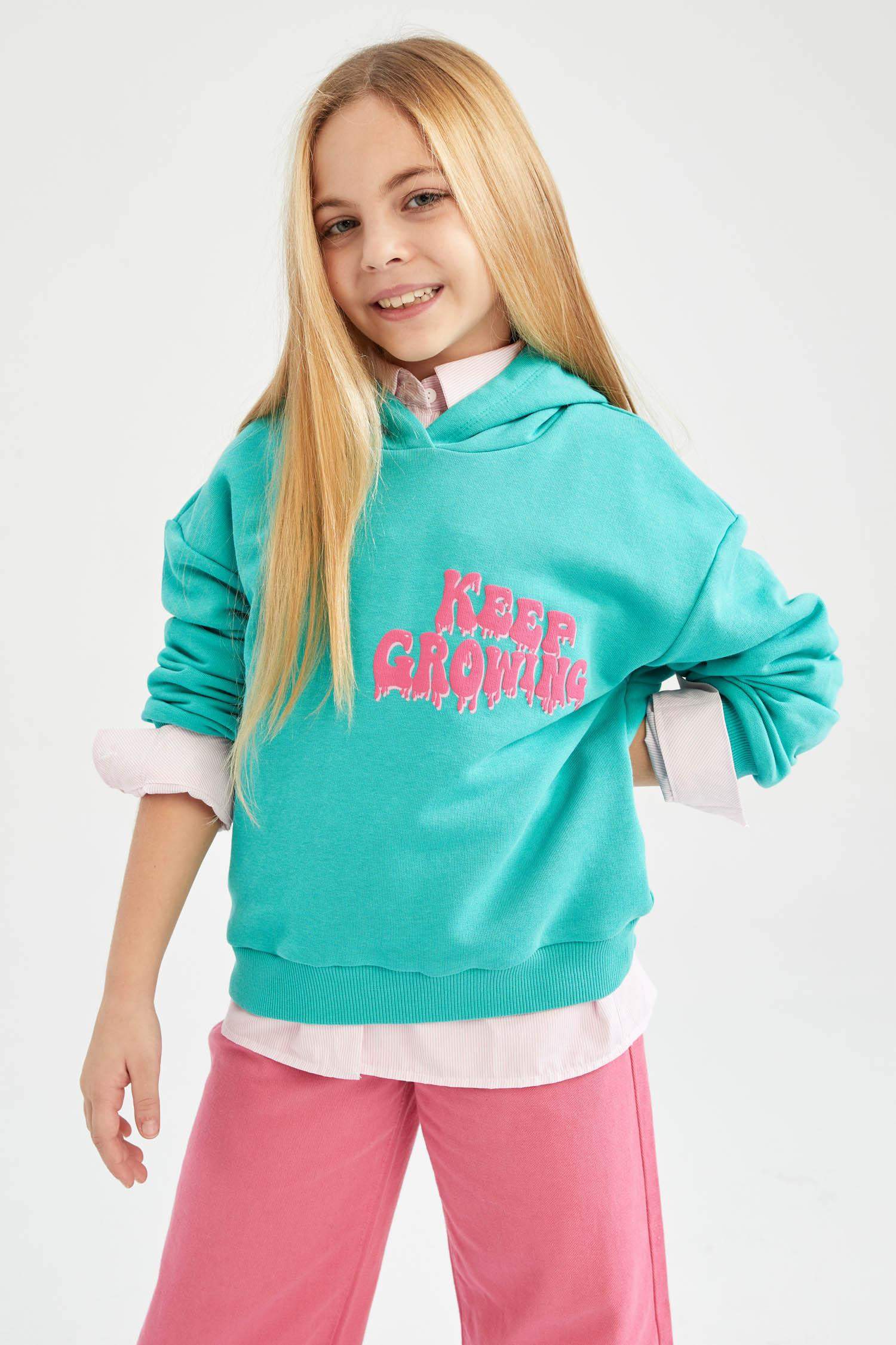 Світшот свободного крою з принтом на спині для дівчаток