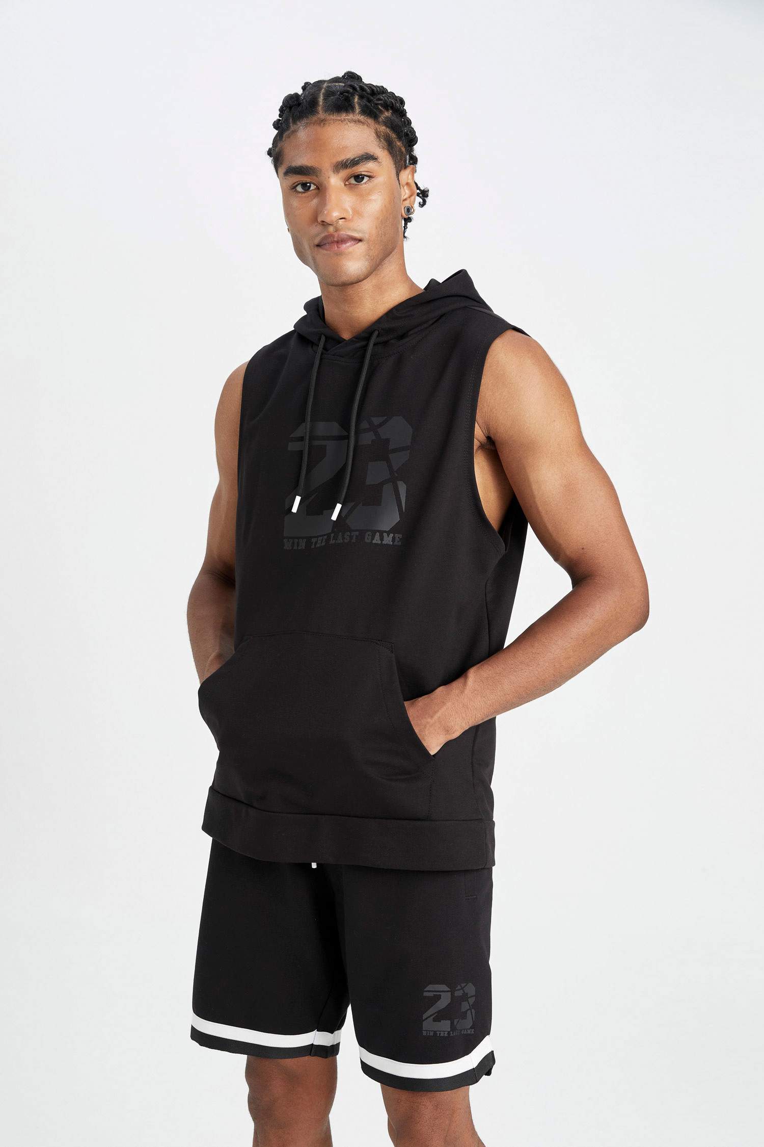 DeFactoFit Standard Fit Printed Hooded Tank Top