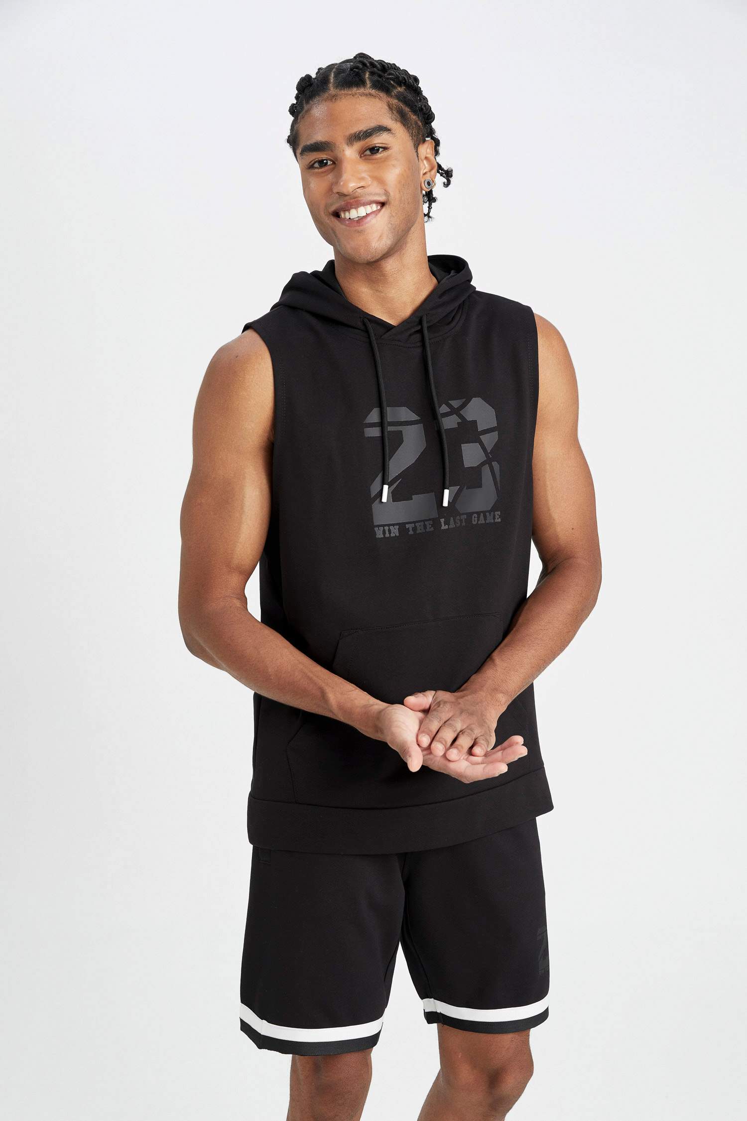 DeFactoFit Standard Fit Printed Hooded Tank Top