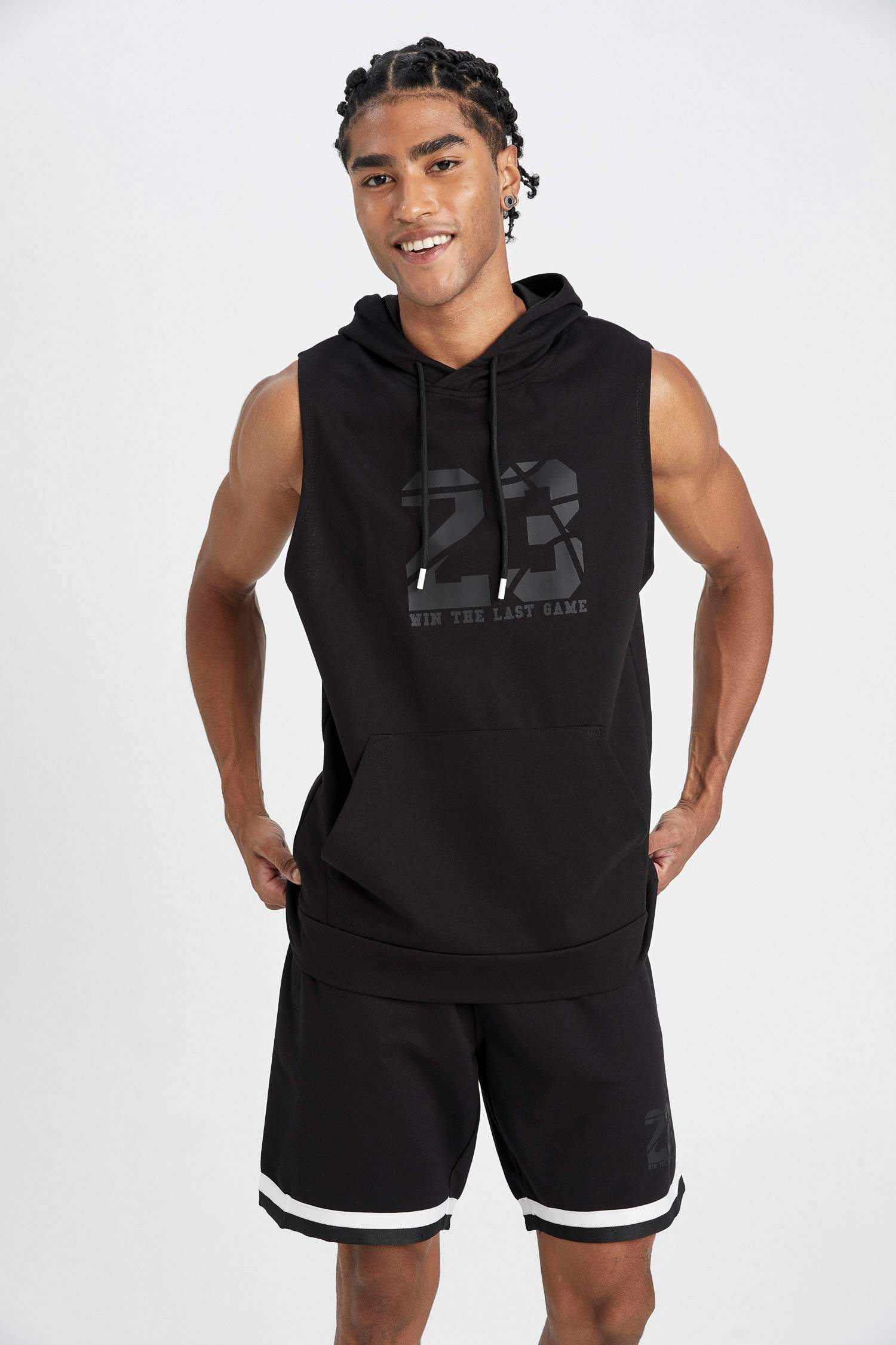DeFactoFit Standard Fit Printed Hooded Tank Top
