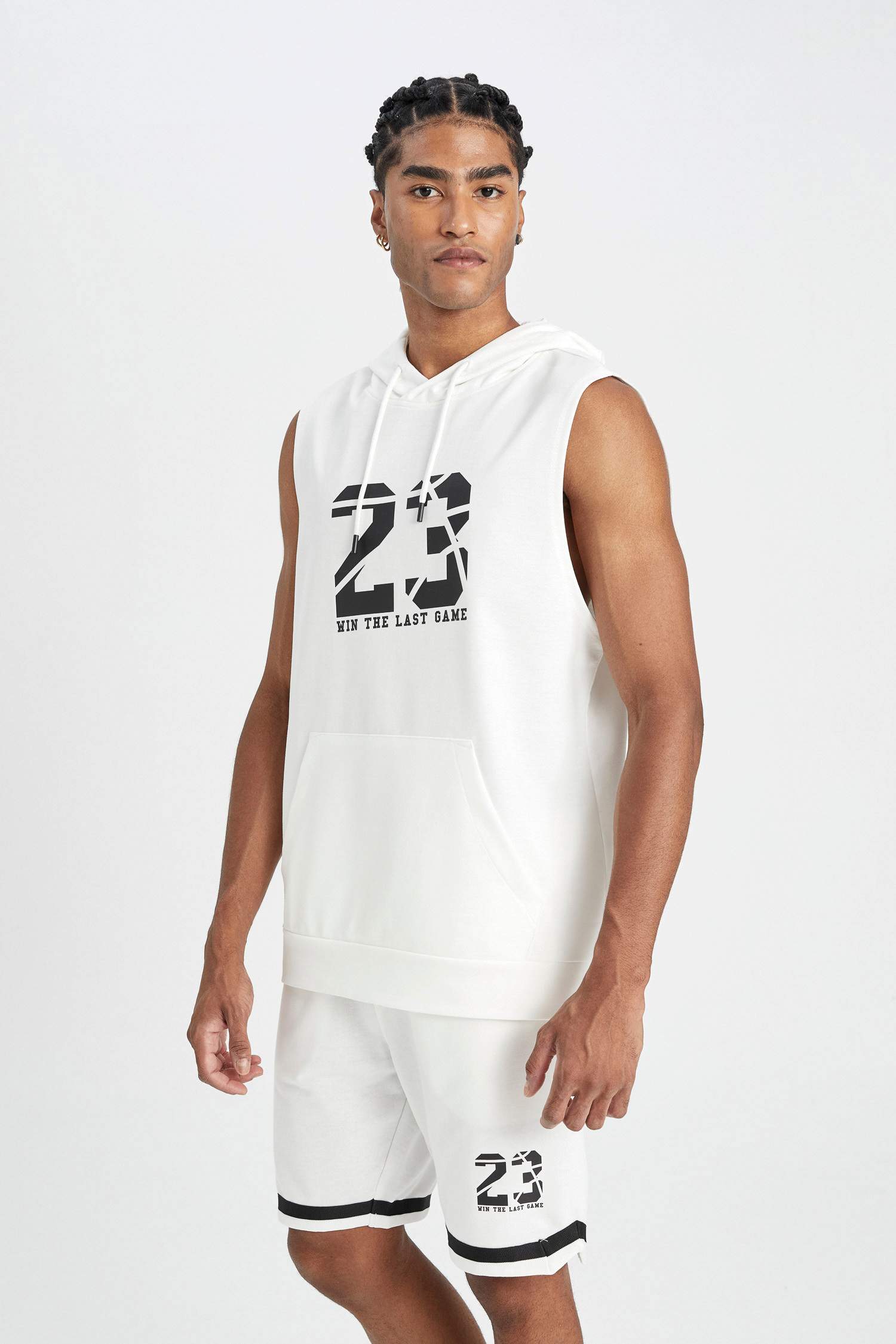 DeFactoFit Standard Fit Number Patterned Hooded Tank Top