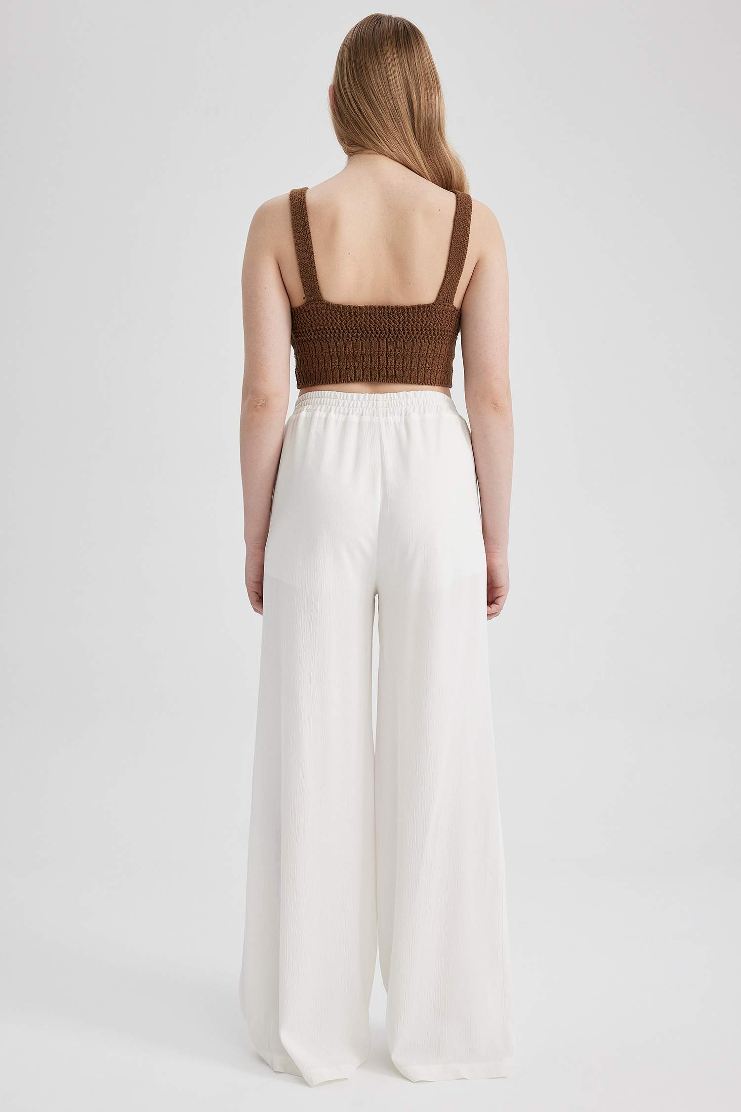 White Woman Wide Leg Crinkle Viscose Pants 2838632 DeFacto