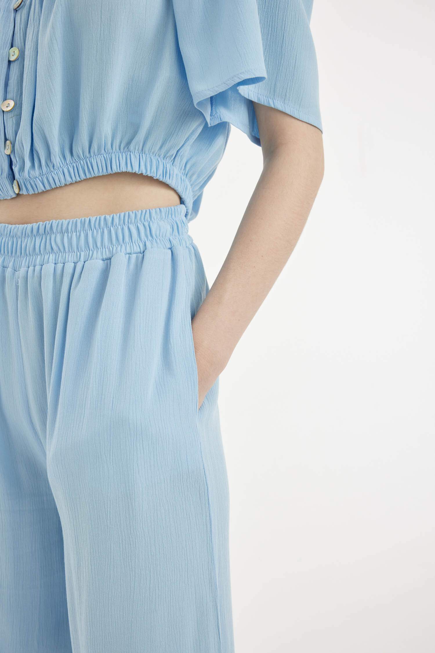 Wide Leg High Waist Standard Length Crinkle Viscose Trousers