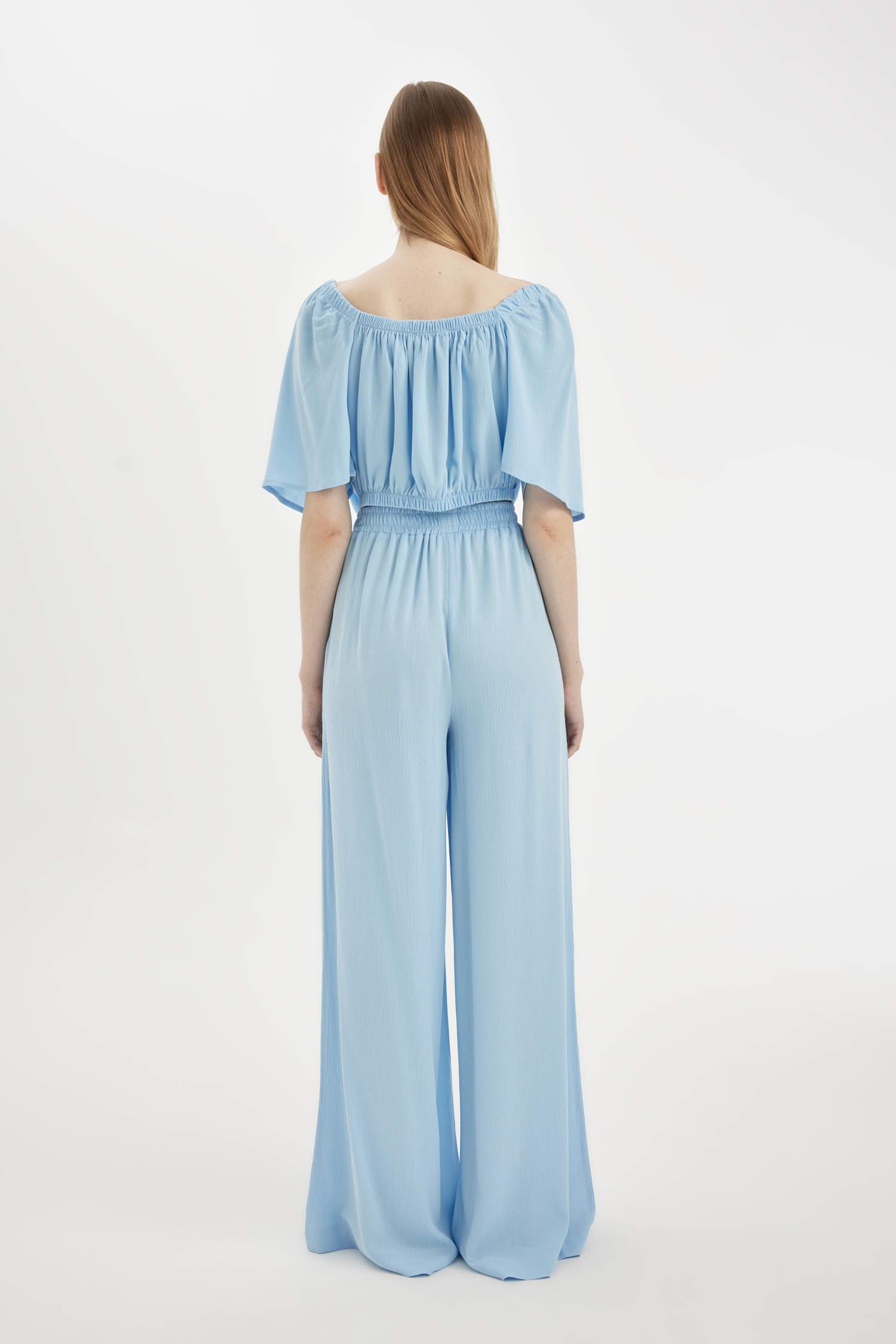 Wide Leg High Waist Standard Length Crinkle Viscose Trousers