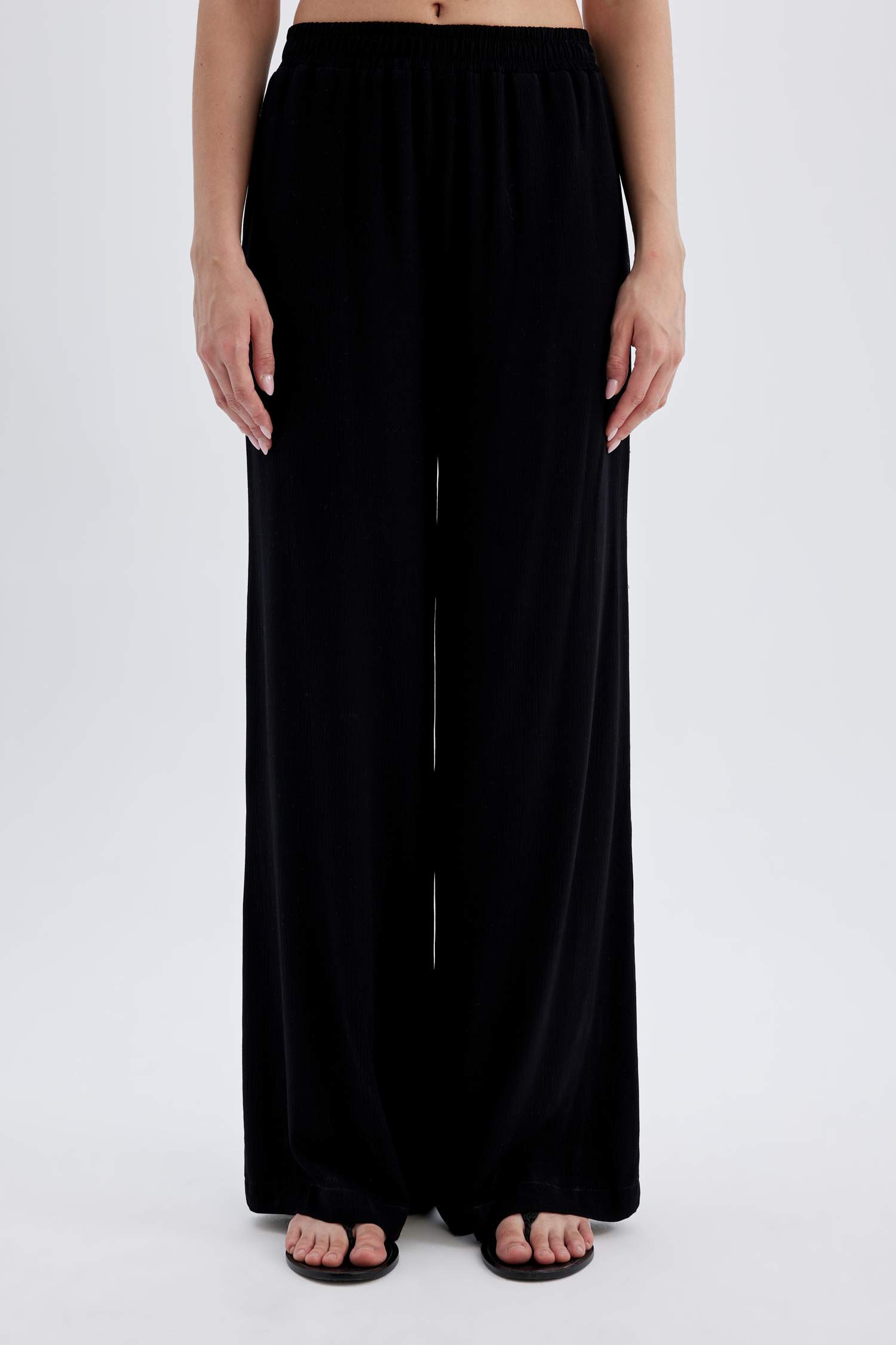 بنطرون فيسكوز برجل واسع وايد ليج وخصر عالي