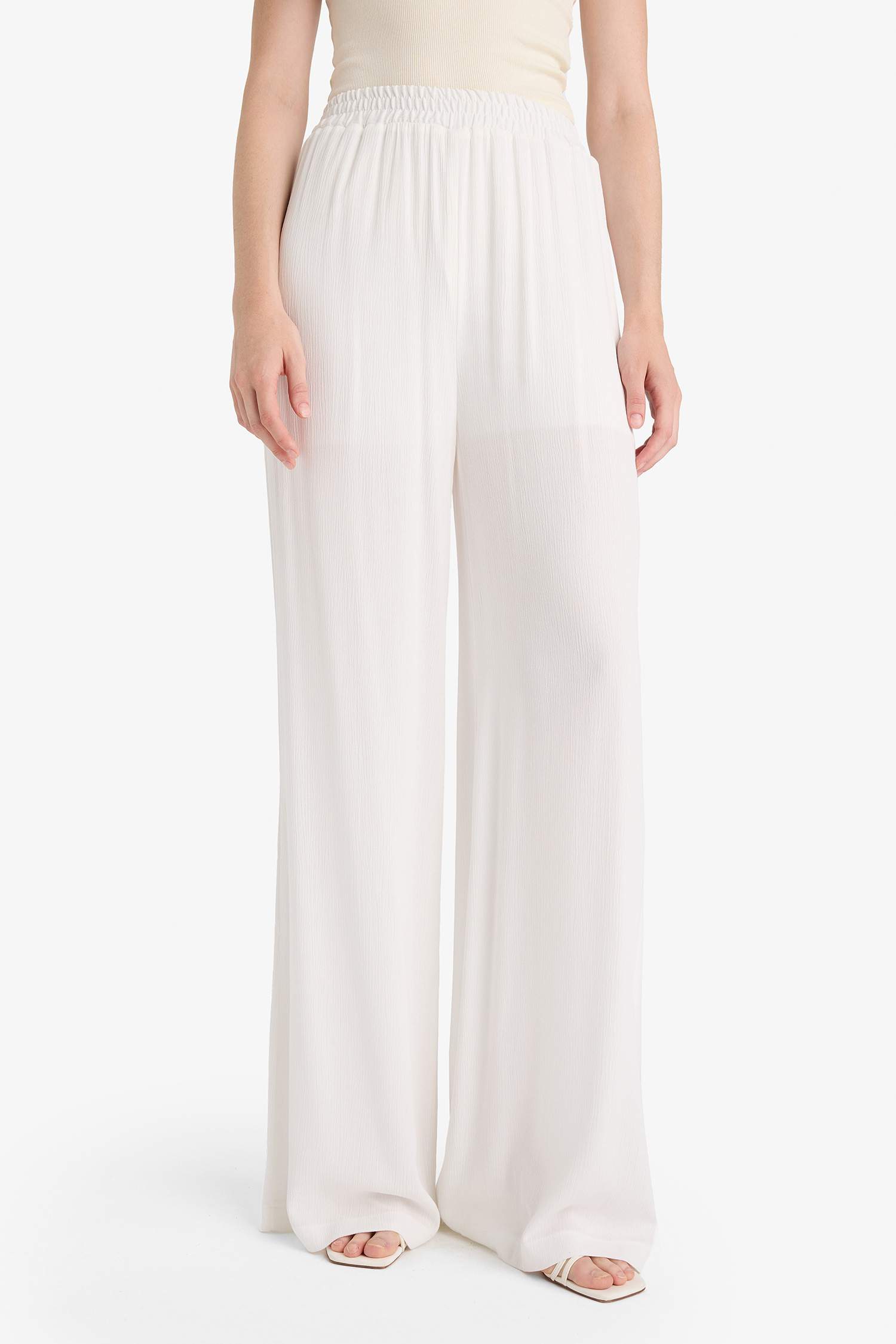 Wide Leg Cepli Yüksek Bel Standart Boy Krinkıl Viskon Geniş Paça Pantolon