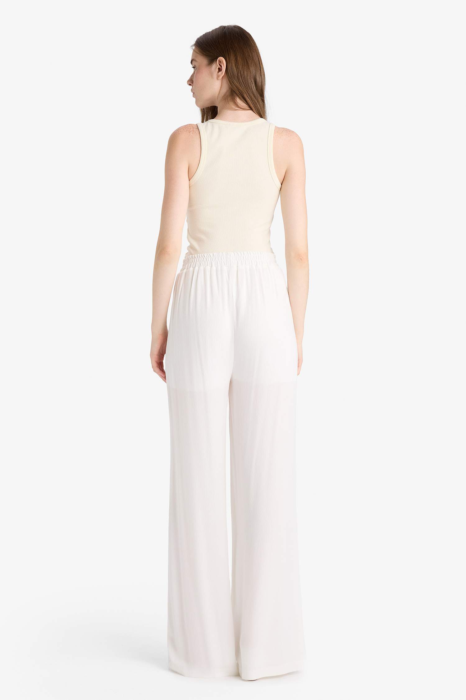 Wide Leg Cepli Yüksek Bel Standart Boy Krinkıl Viskon Geniş Paça Pantolon