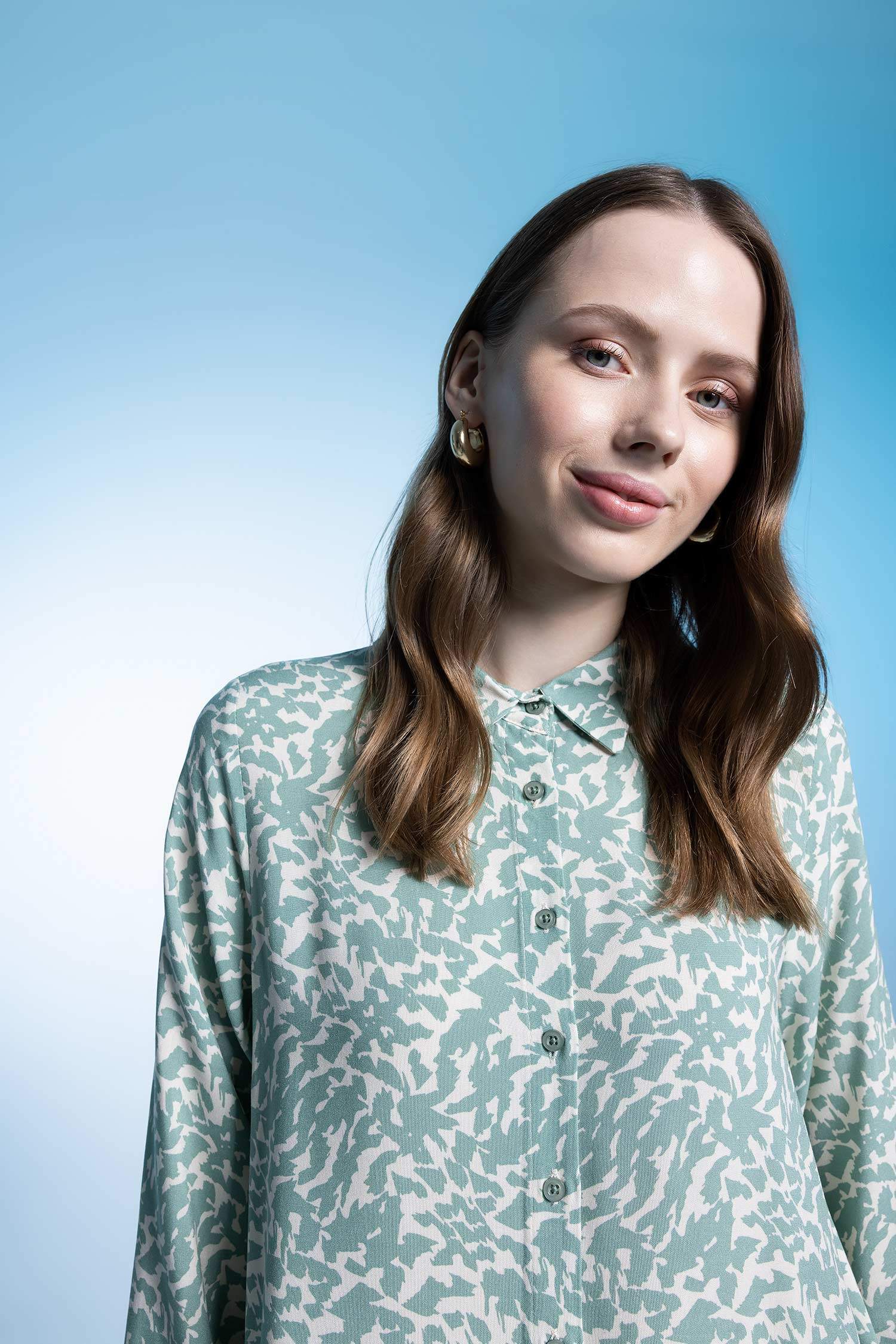 Regular Fit Leopar Desenli Uzun Kollu Gömlek Tunik