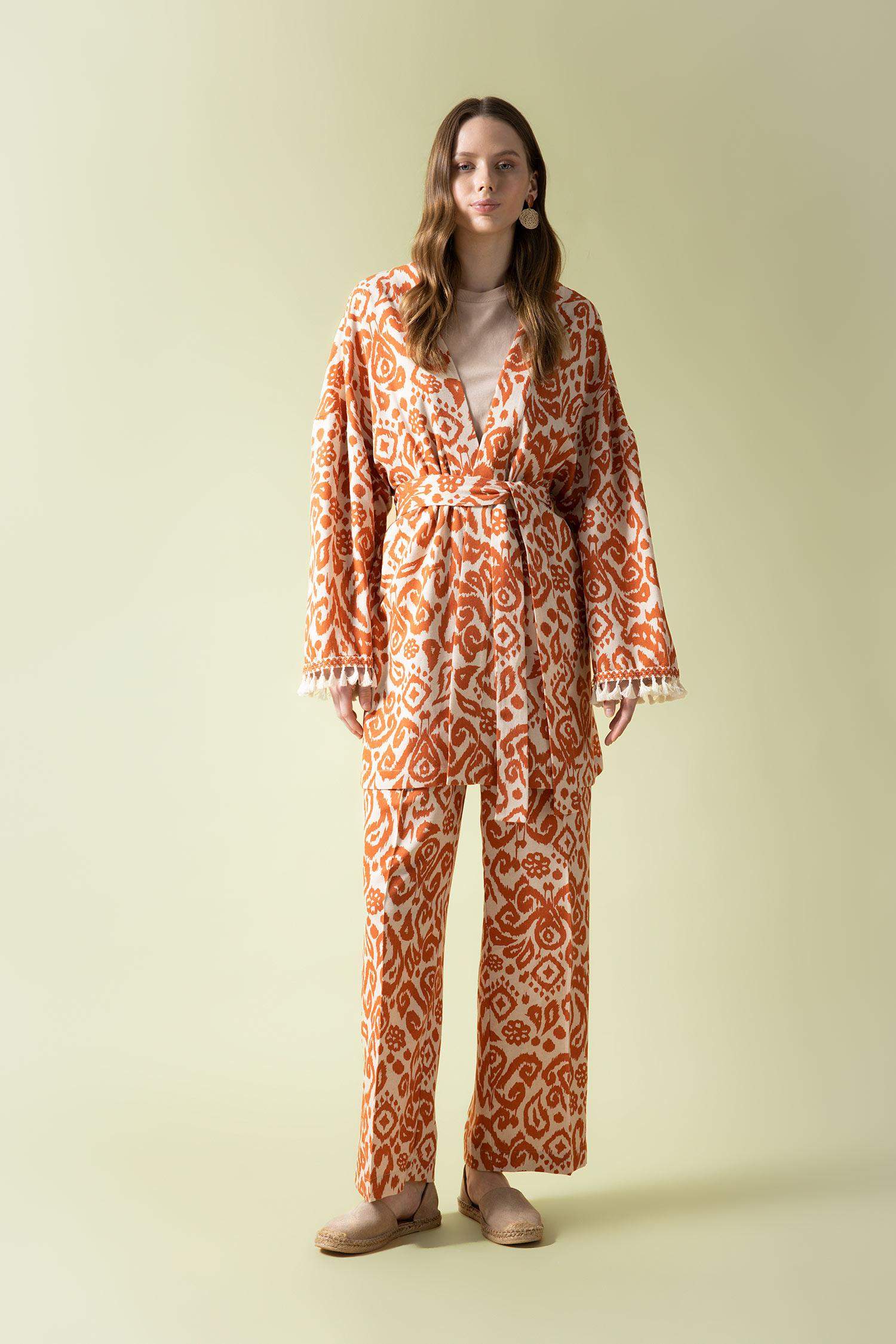 Palazzo Printed Linen Blended Trousers