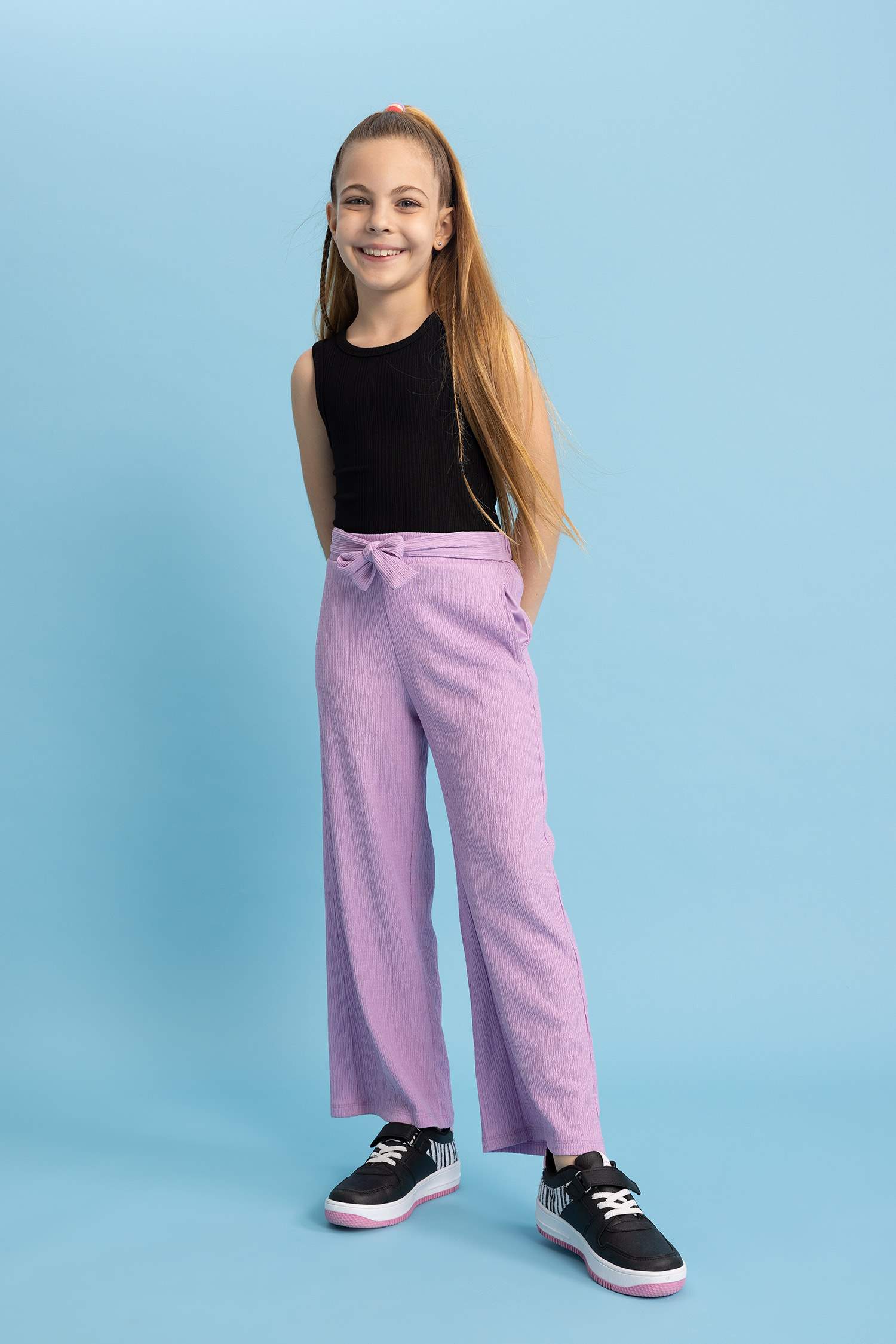 Girl Wide Leg Crinkle Fabric Trousers
