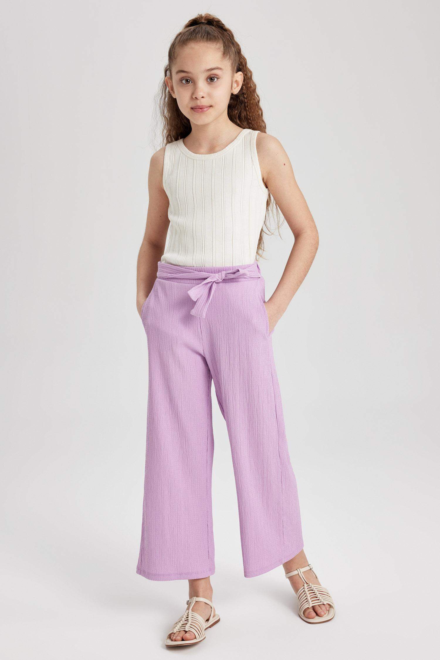 Girl Wide Leg Crinkle Fabric Trousers