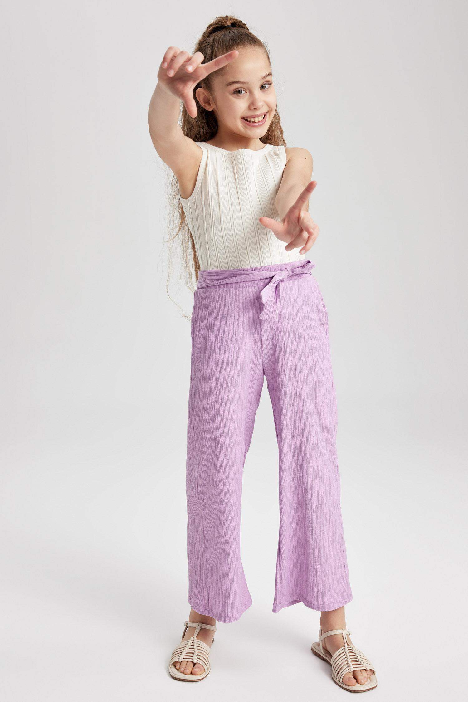 Girl Wide Leg Crinkle Fabric Trousers