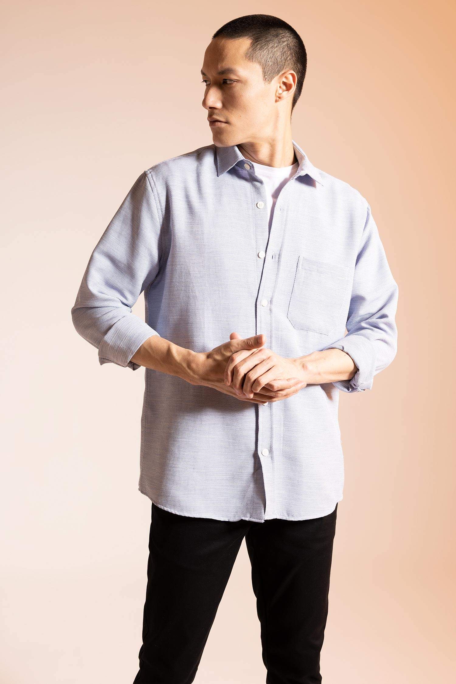 Regular Fit Polo Neck Long Sleeve Shirt