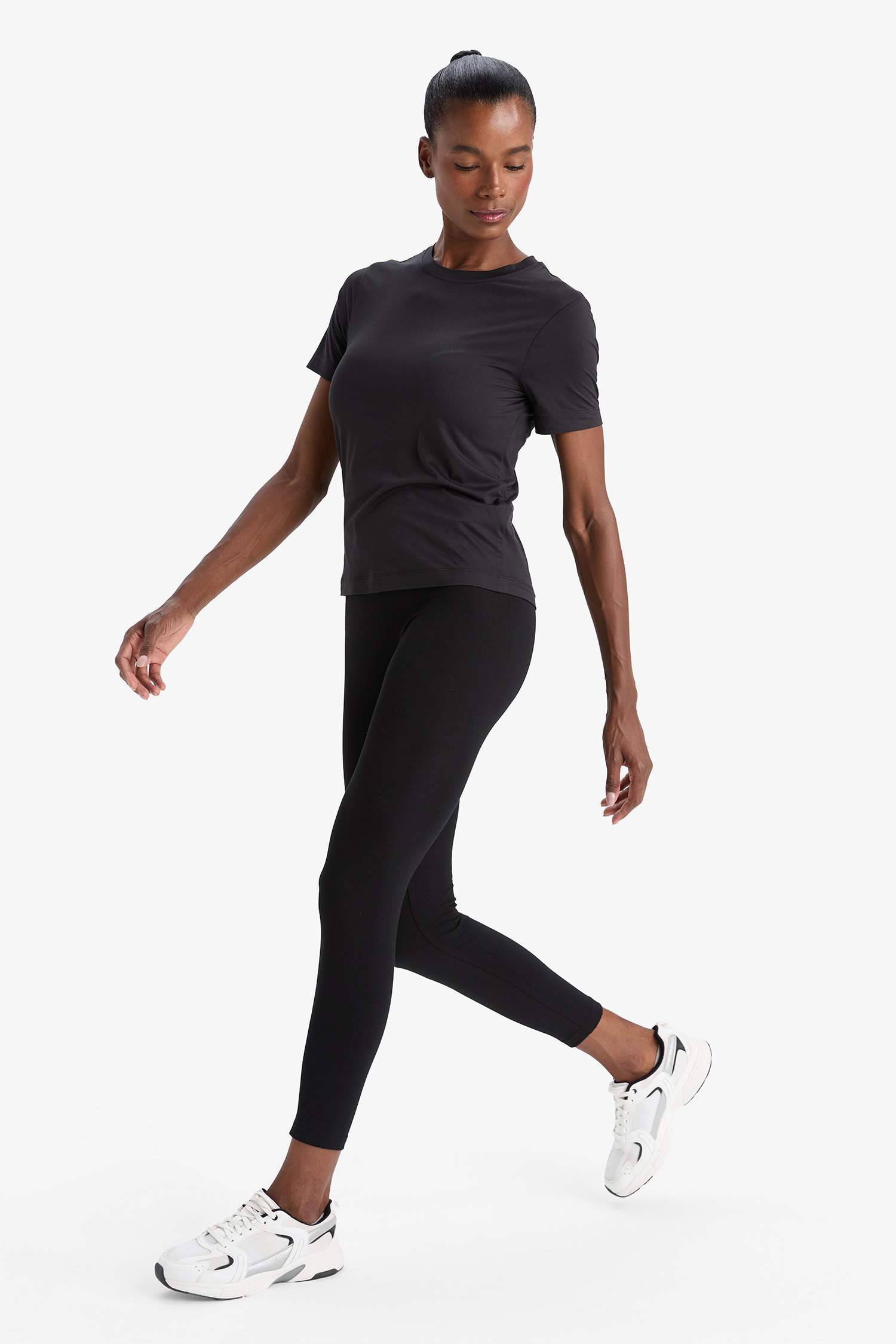 DeFactoFit Yüksek Bel Beli Saran Pamuklu Basic Düz Sporcu Tayt